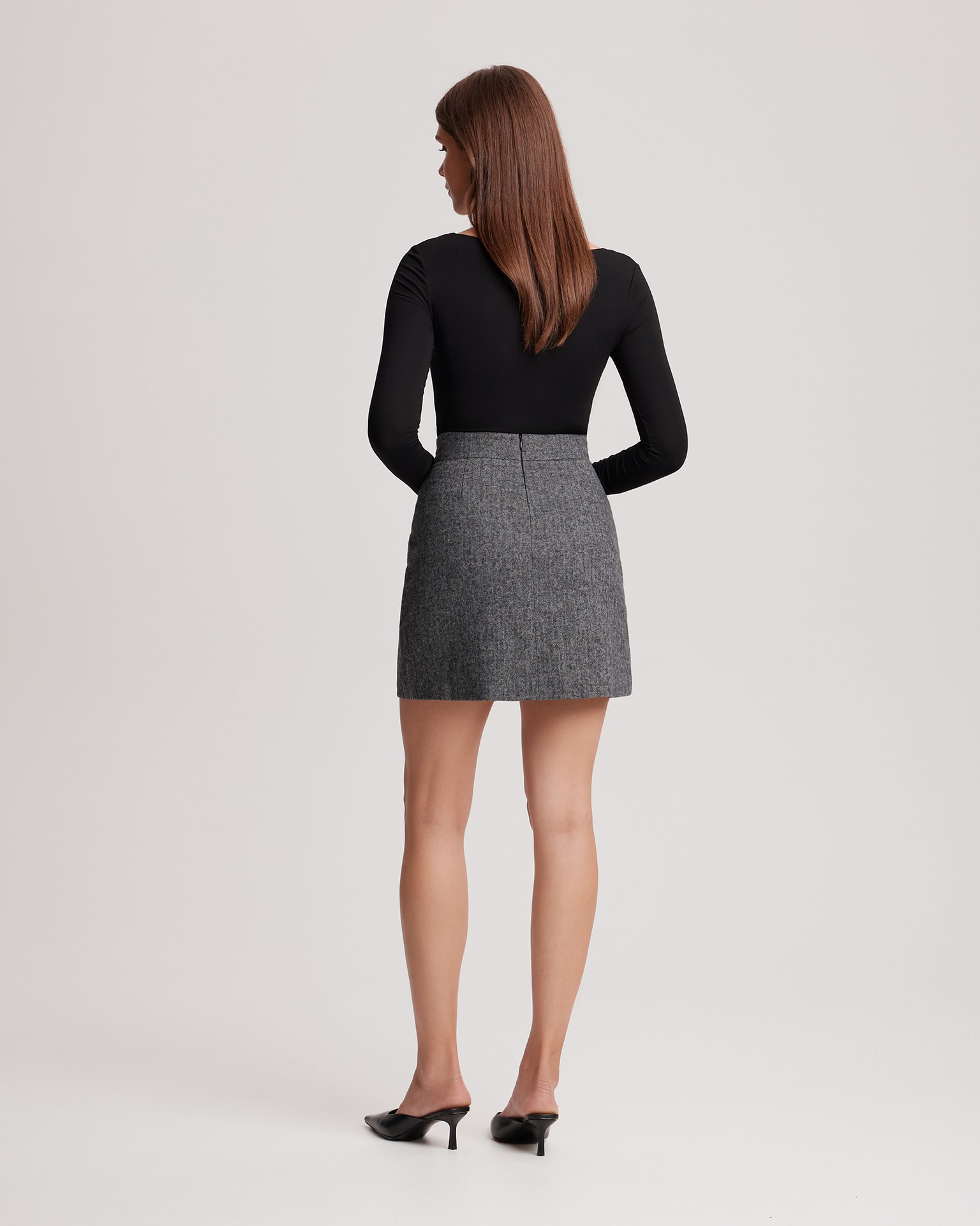 High-waisted wool skirt, Dark Grey — photo 3