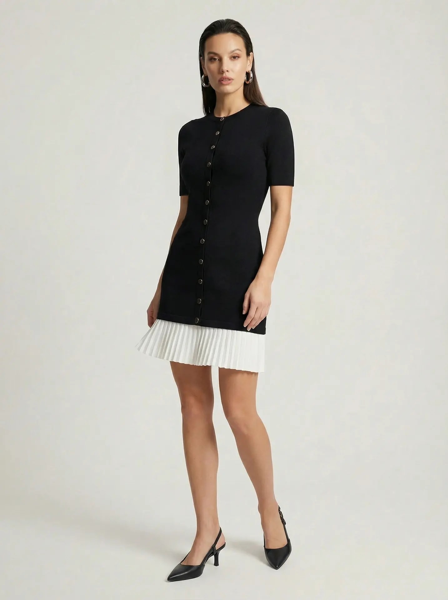 Black dress with a white frill at the bottom, Black — photo 4