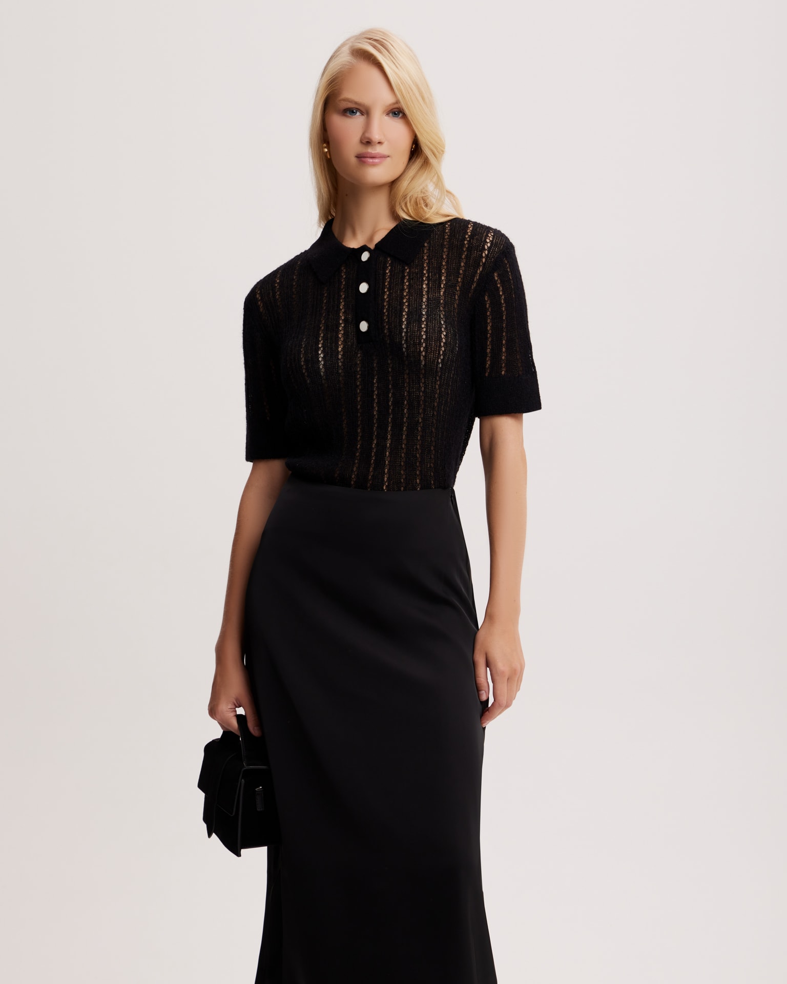 Knitted polo jumper, Black — photo 3