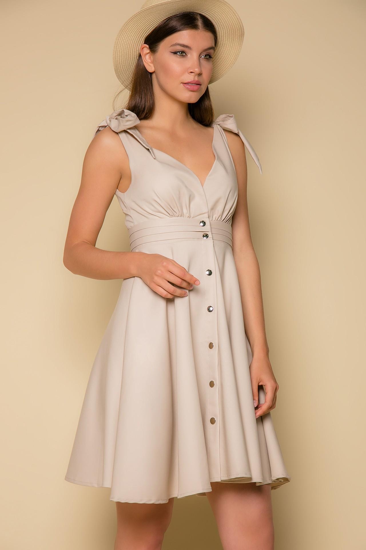 Safari-style sundress with full skirt, Beige