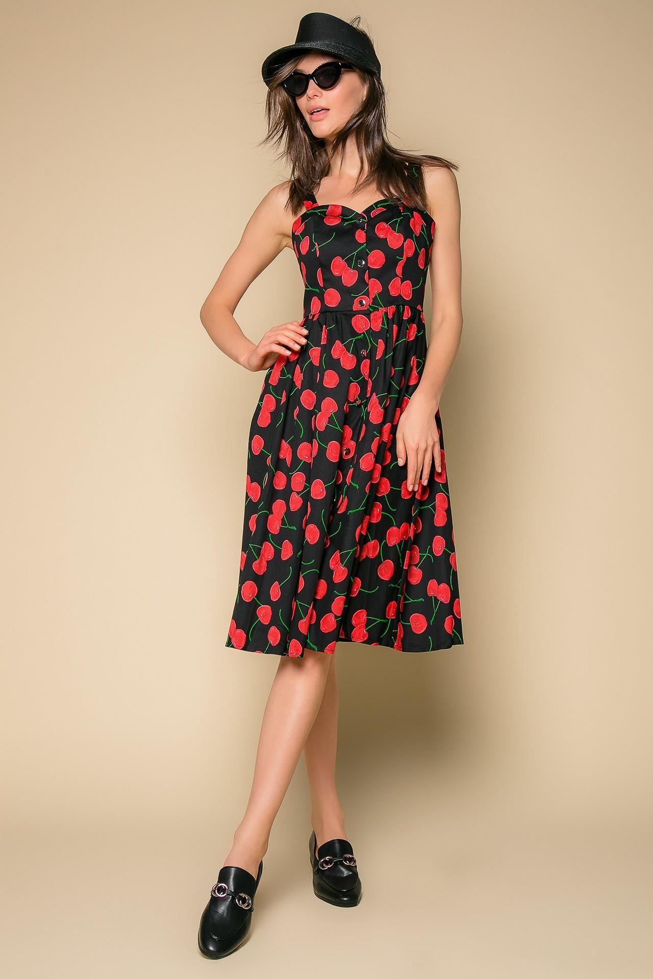 Sundress with contrasting 'Cherries' print, Black — photo 2