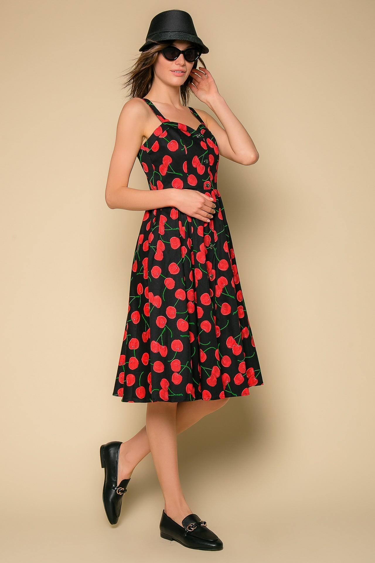 Sundress with contrasting 'Cherries' print, Black — photo 3
