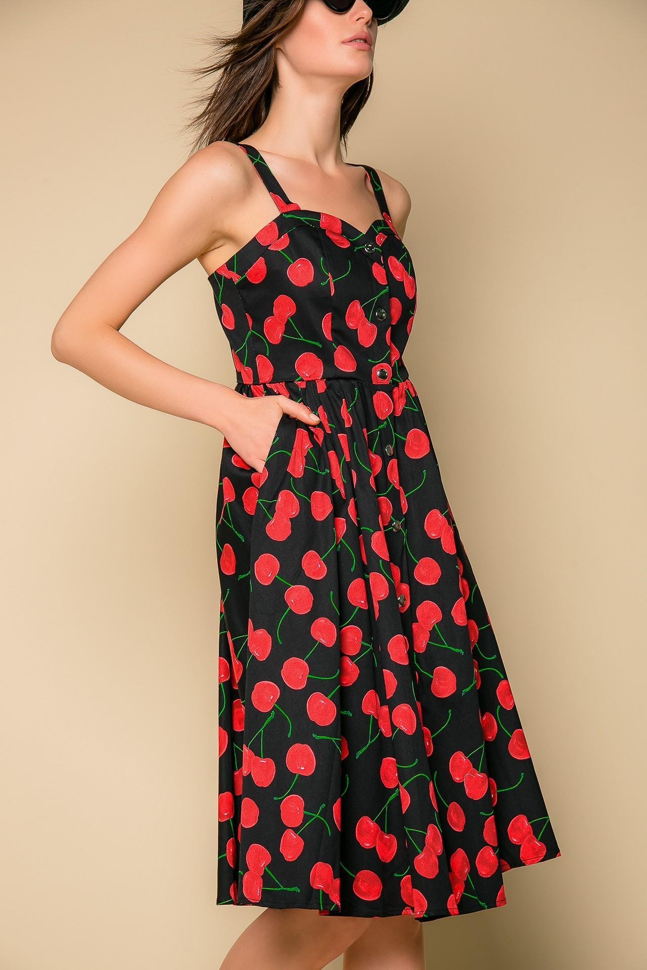 Sundress with contrasting 'Cherries' print, Black — photo 4