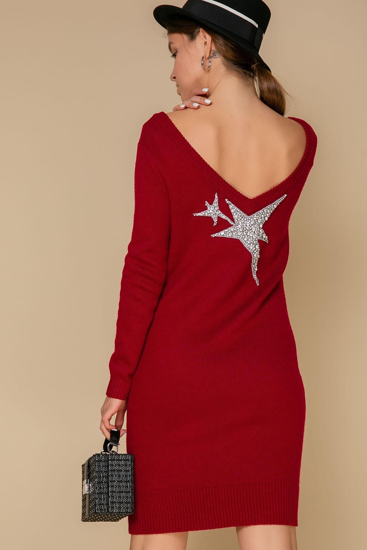 Straight-cut dress from soft cashmere in a marsala shade, Red — photo 5