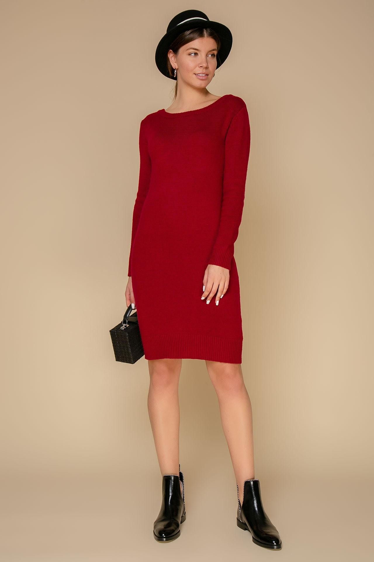 Straight-cut dress from soft cashmere in a marsala shade, Red