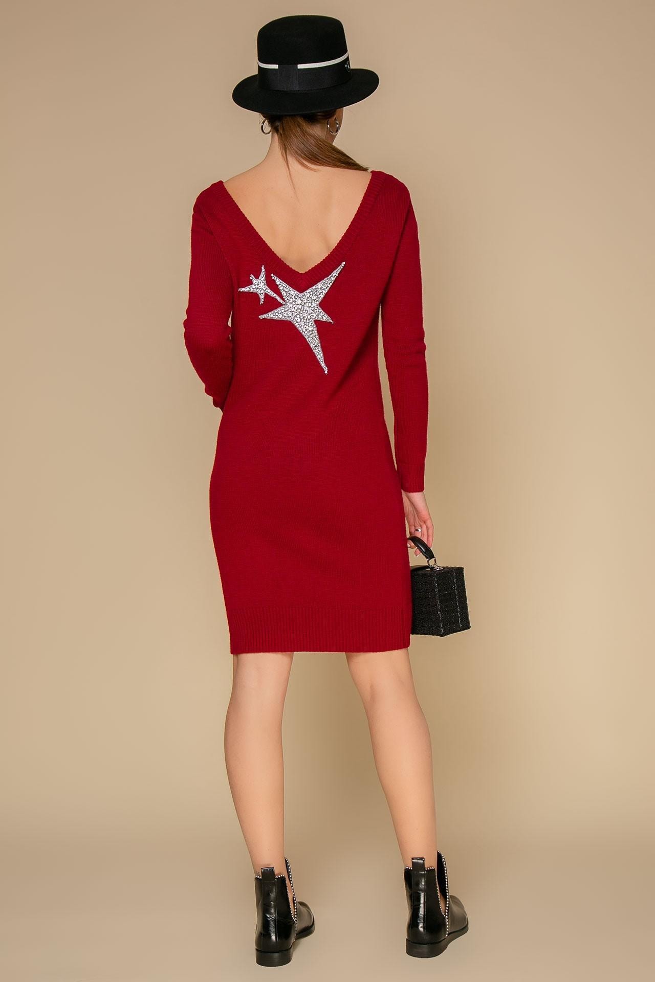 Straight-cut dress from soft cashmere in a marsala shade, Red — photo 2