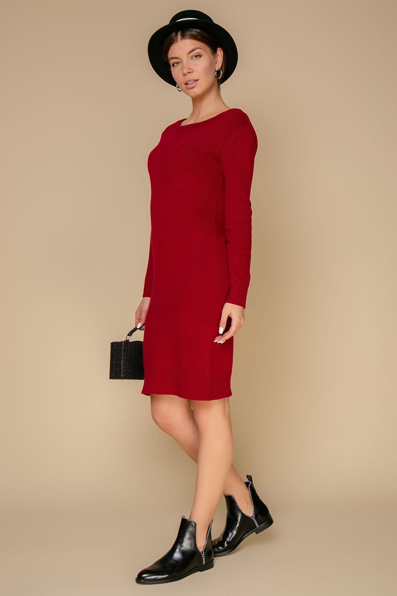 Straight-cut dress from soft cashmere in a marsala shade, Red — photo 4