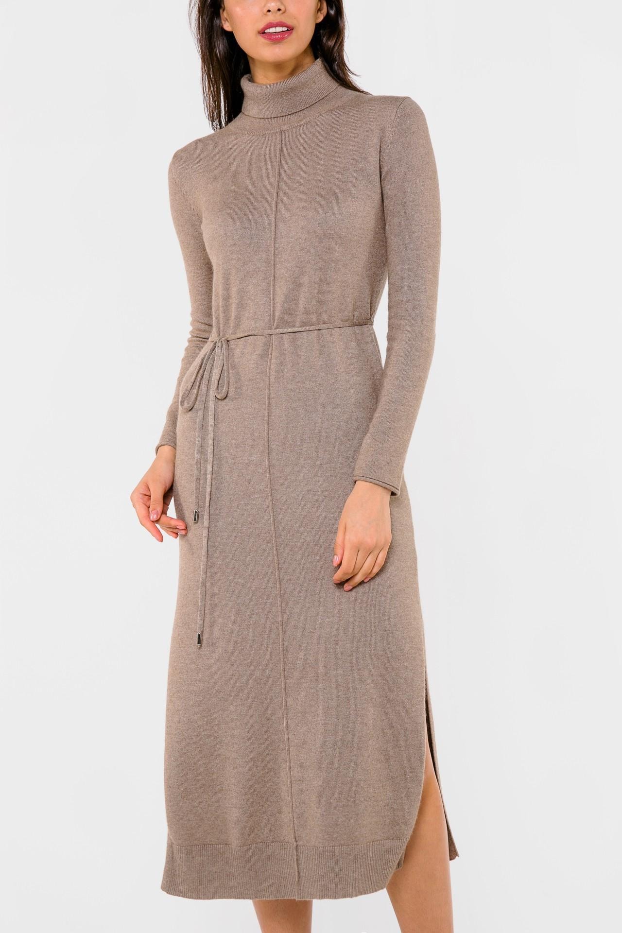 Dress with side slits, Brown — photo 4