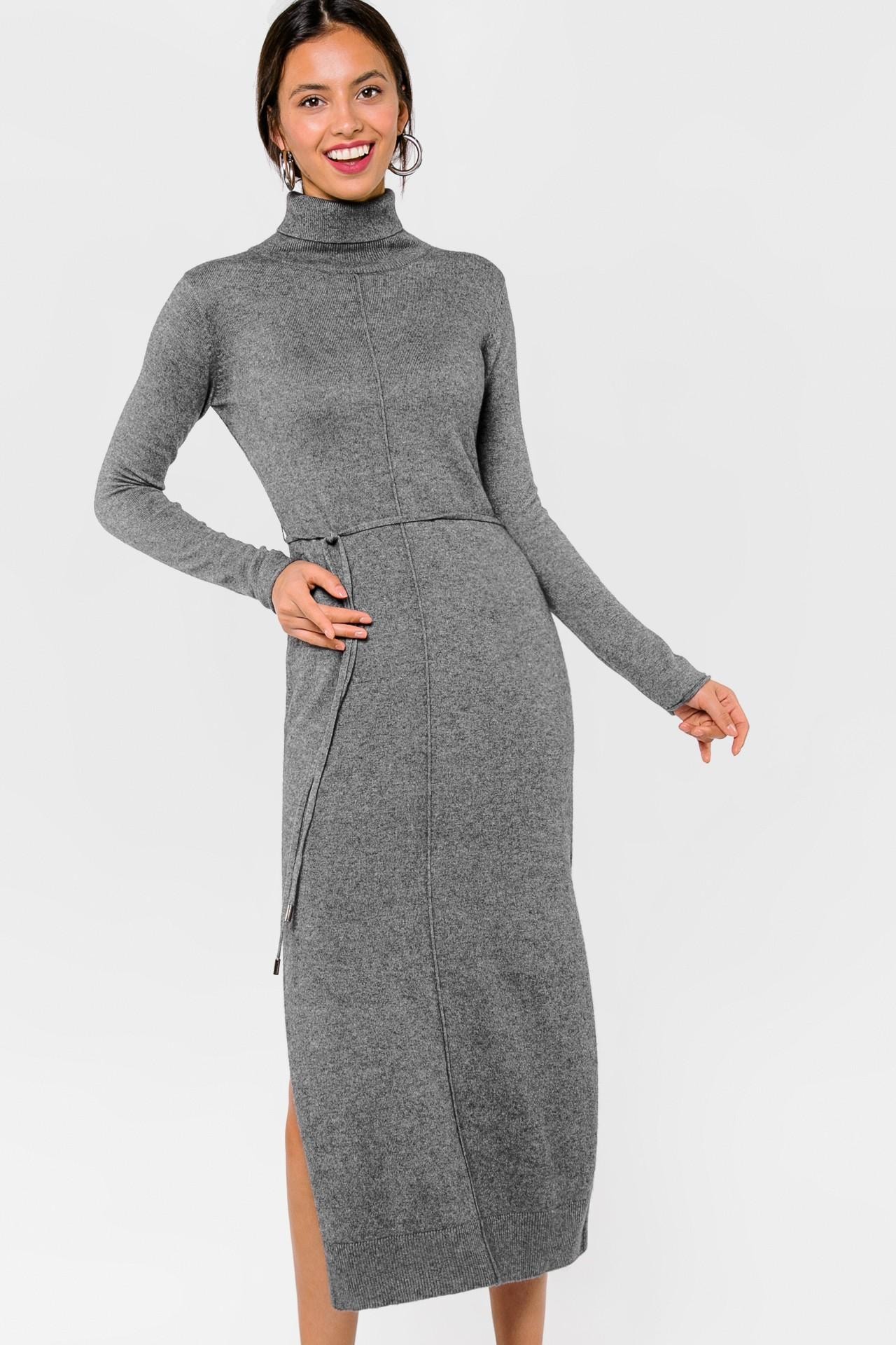 Dress with a drawstring at the waist, Grey — photo 2