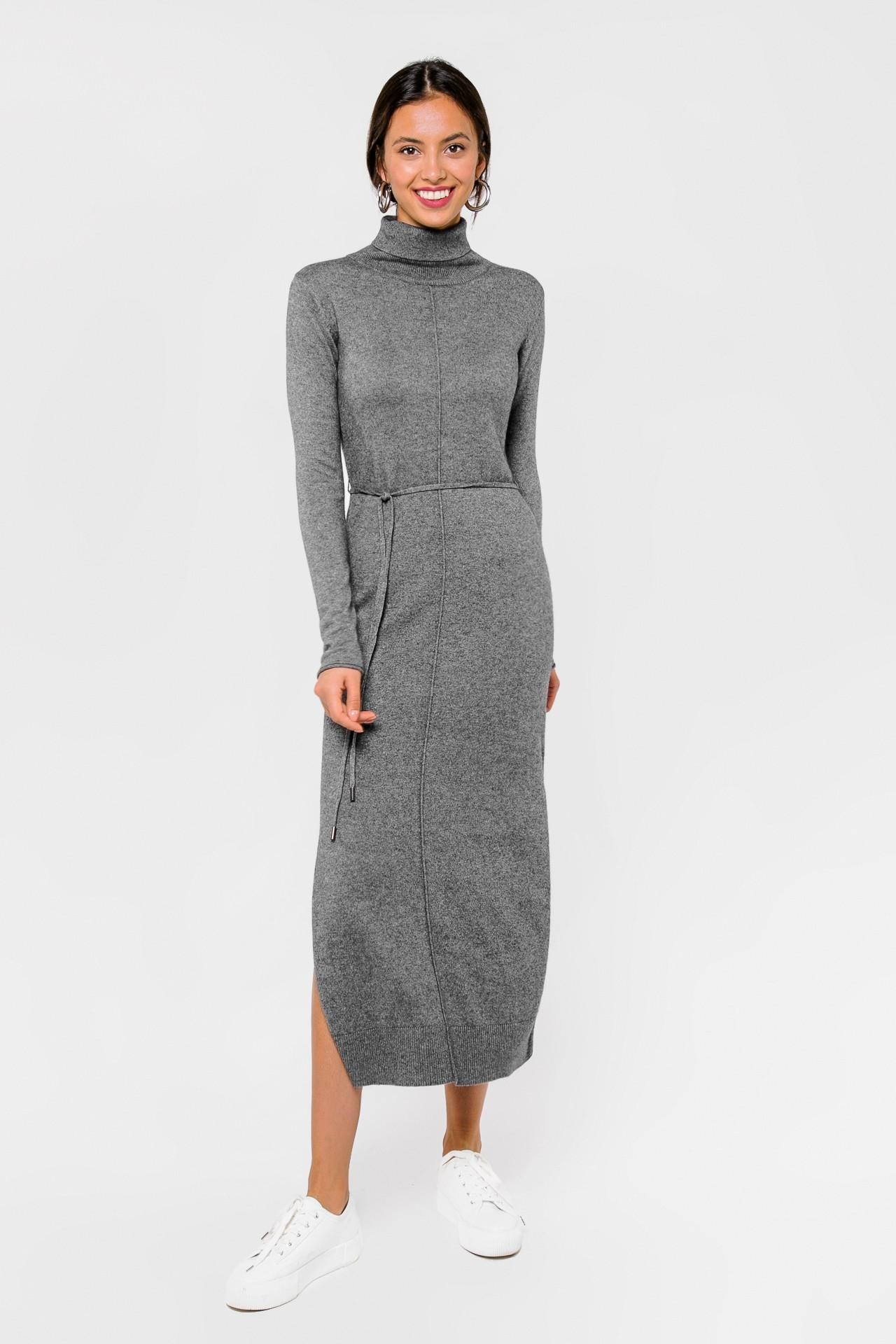 Dress with a drawstring at the waist, Grey — photo 3
