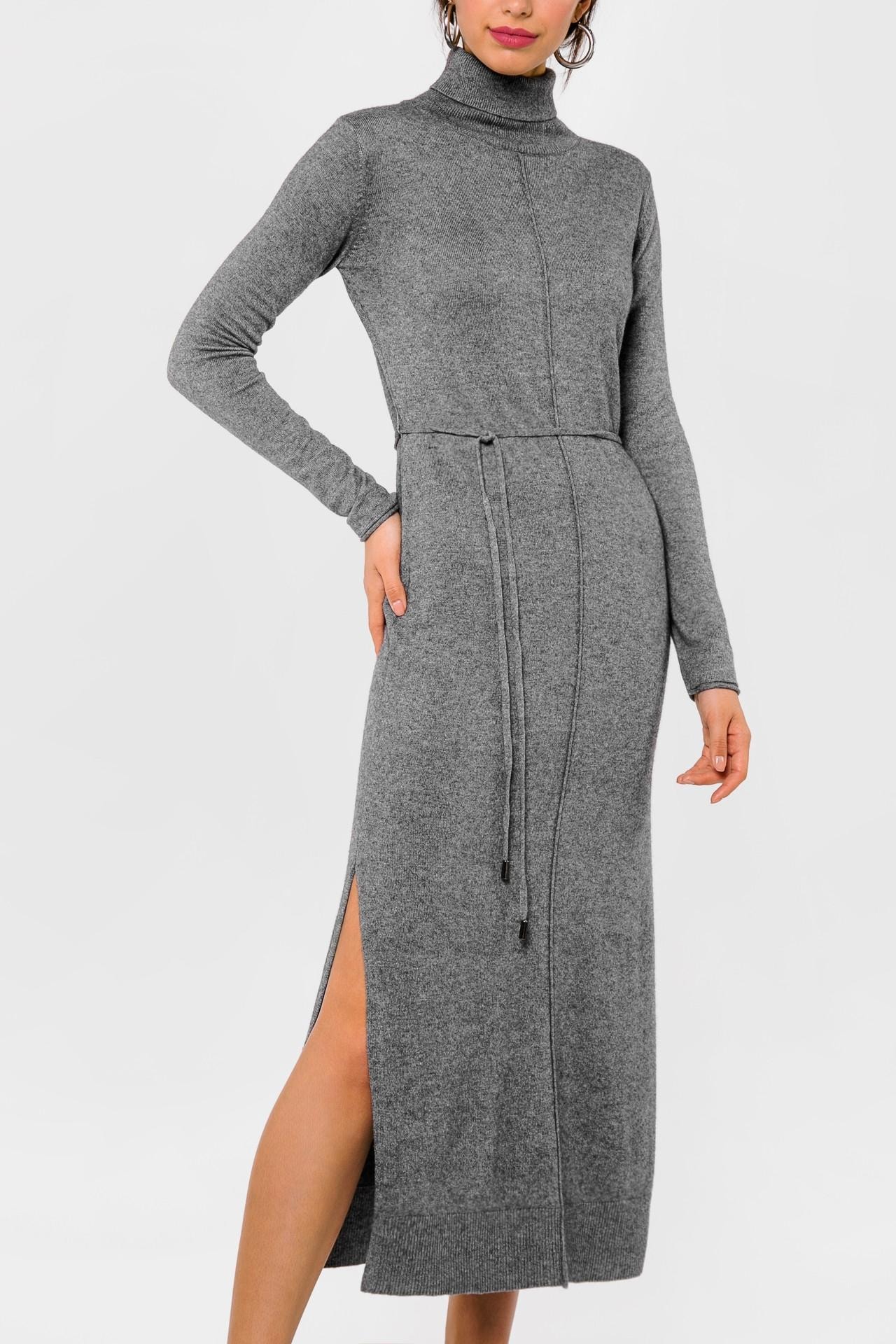 Dress with a drawstring at the waist, Grey — photo 4