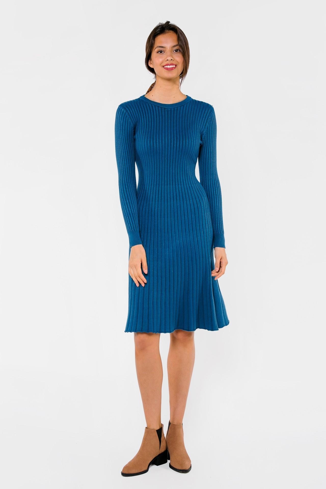 Solid-coloured spaghetti strap dress with a flared skirt, Blue — photo 4