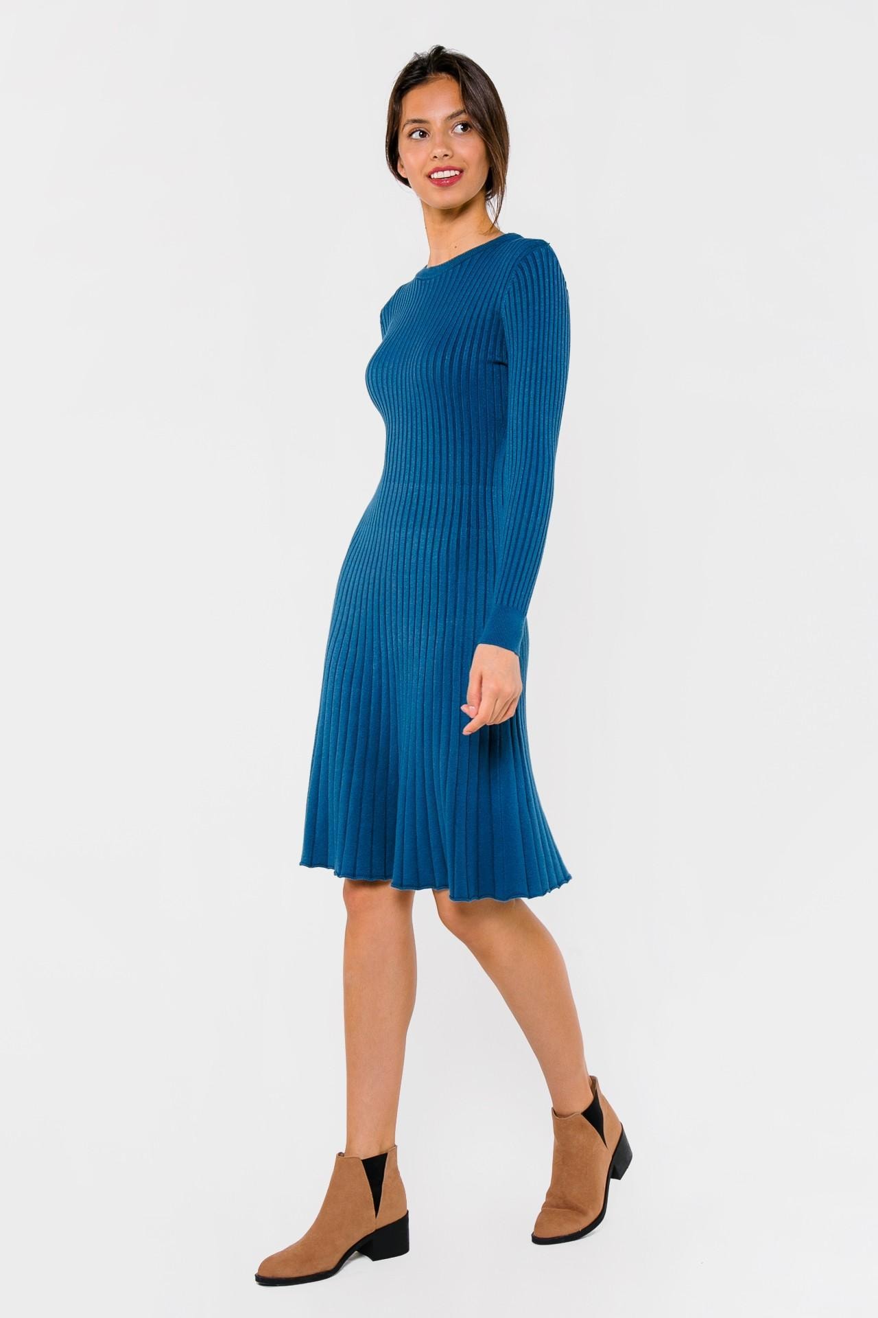 Solid-coloured spaghetti strap dress with a flared skirt, Blue