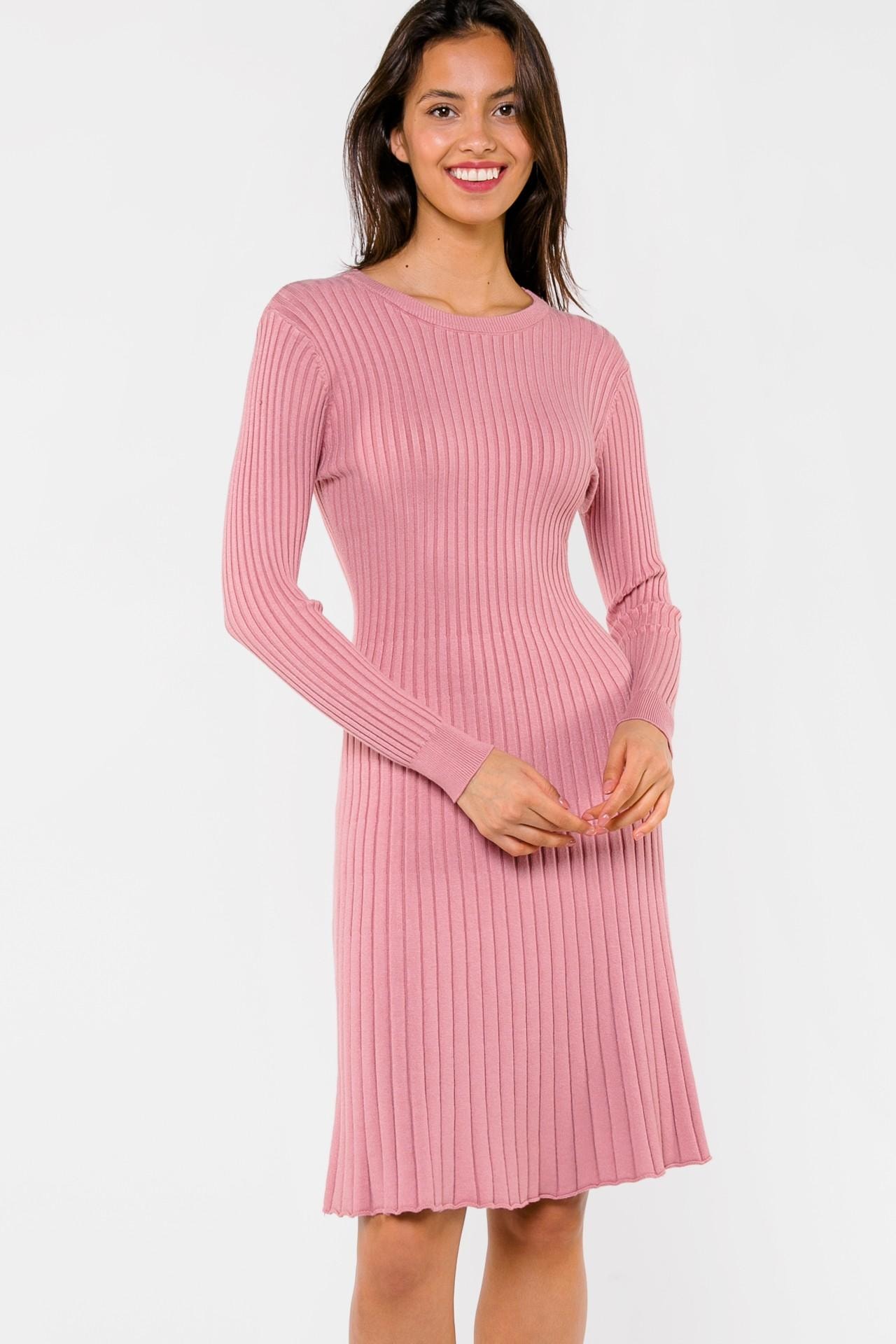 Spaghetti strap dress with long sleeves and a slightly flared skirt, Pink