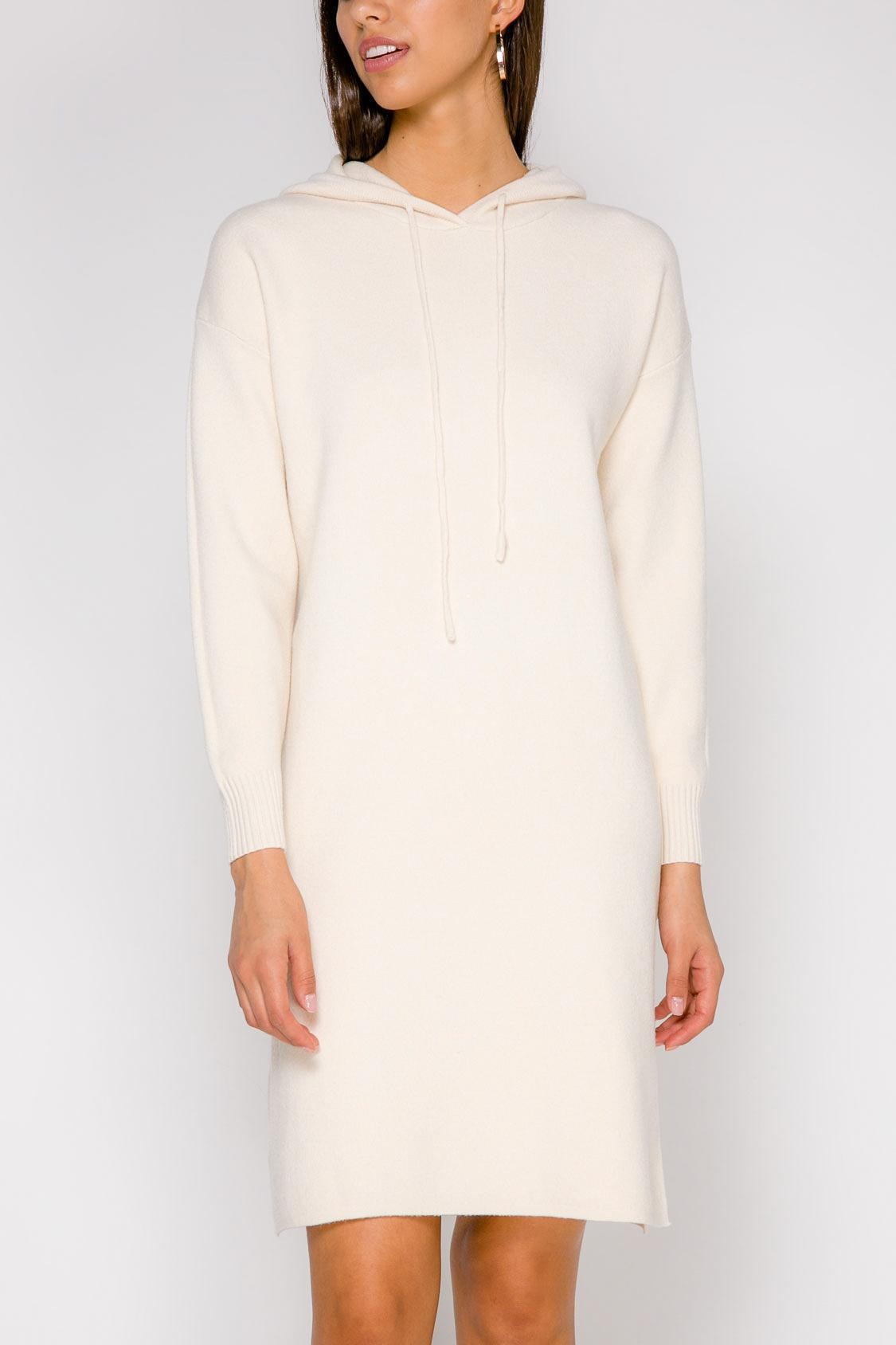 Straight-cut dress with a hood and side slits, White — photo 4