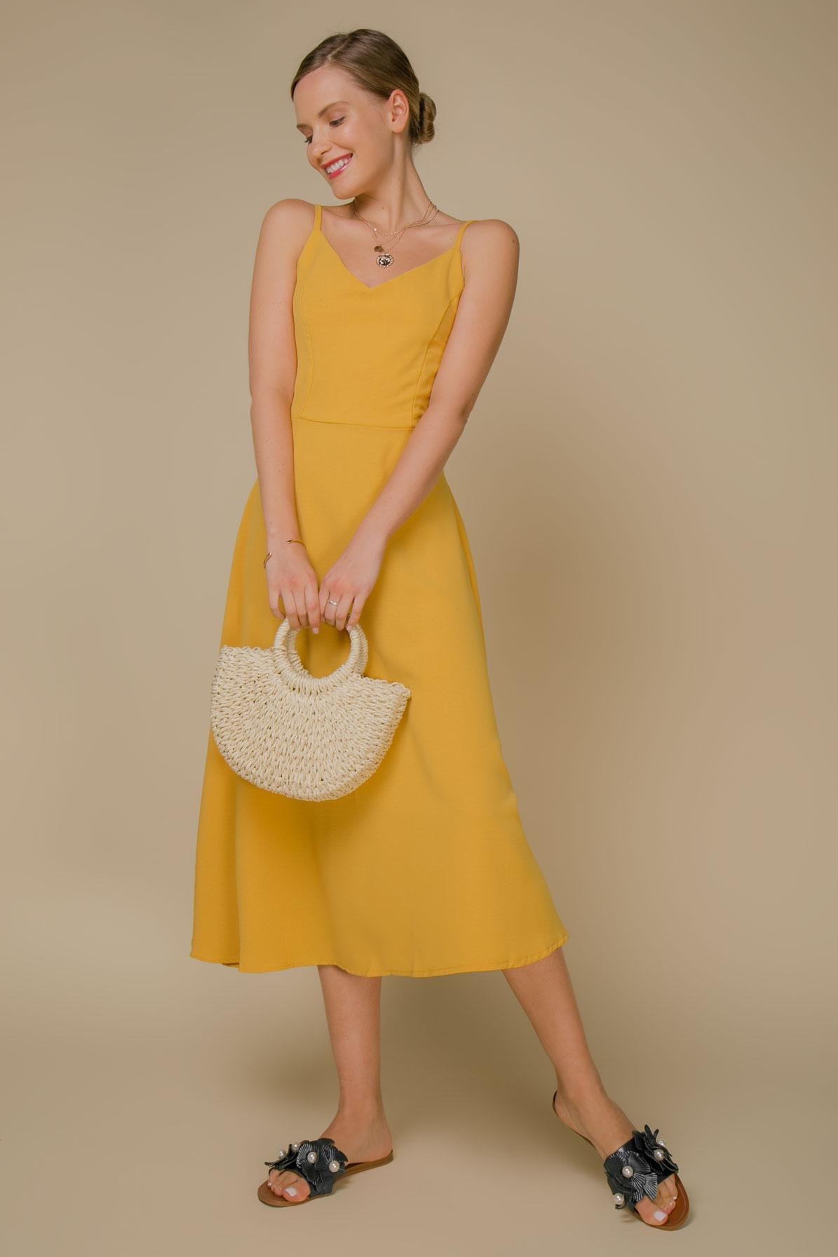 Fitted slip dress with a back cut-out, Yellow — photo 4