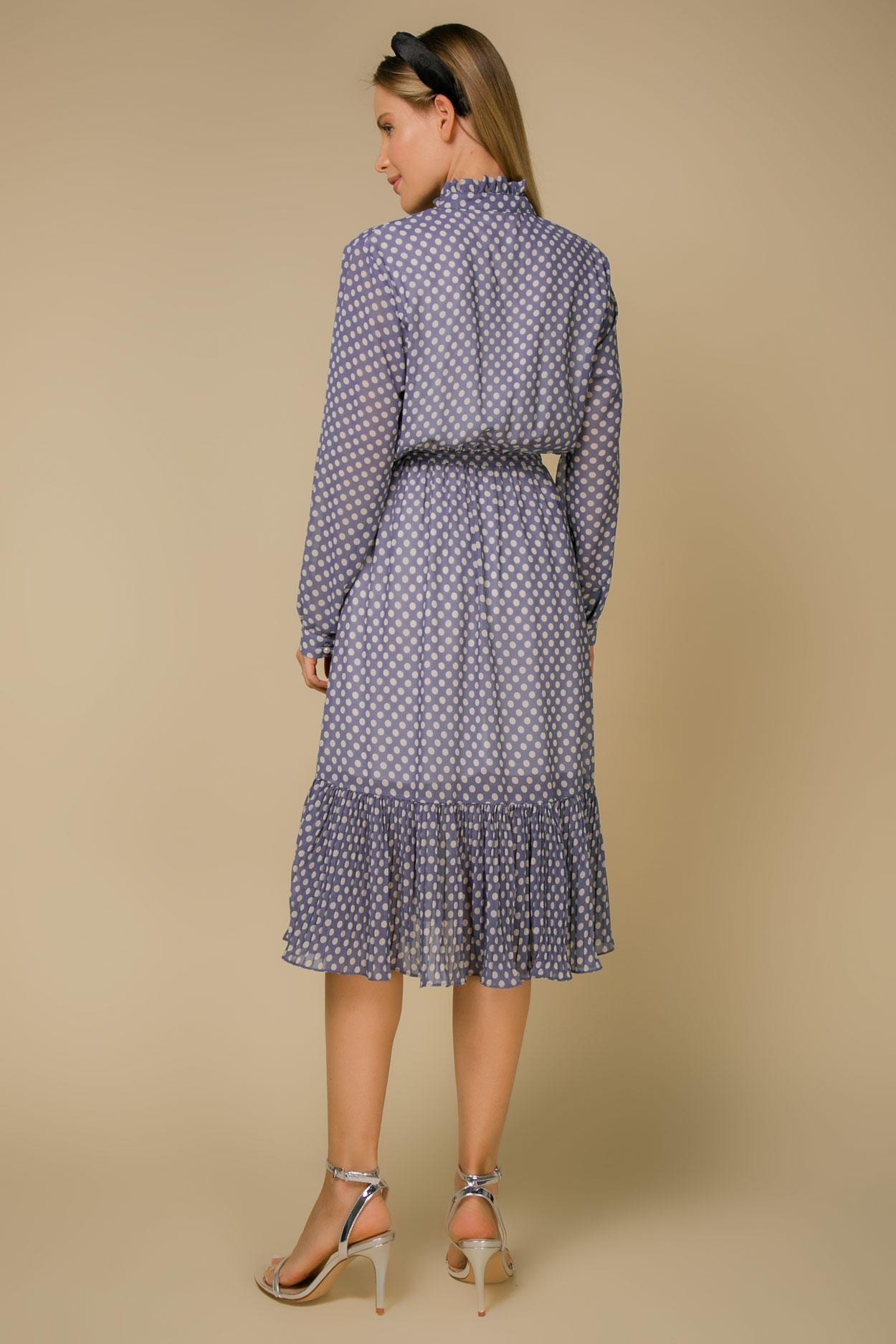 A feminine dress with a polka dot pattern and an ascot collar, Blue — photo 5