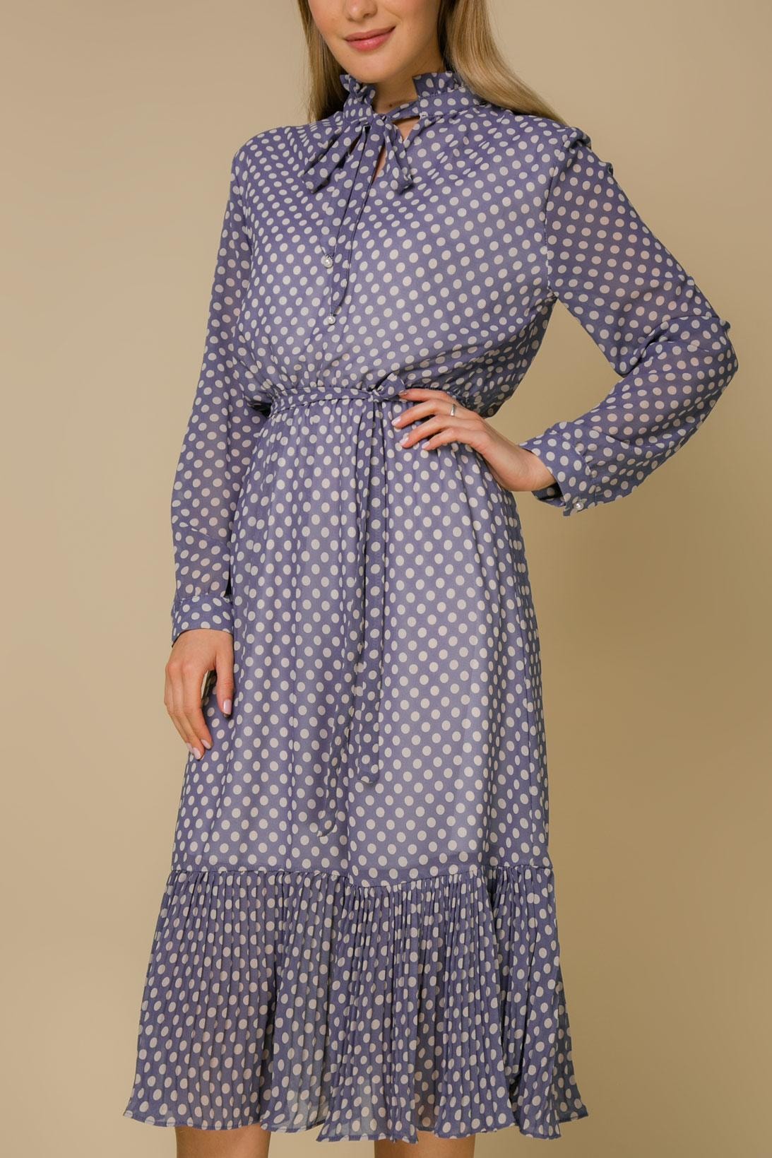 A feminine dress with a polka dot pattern and an ascot collar, Blue — photo 3