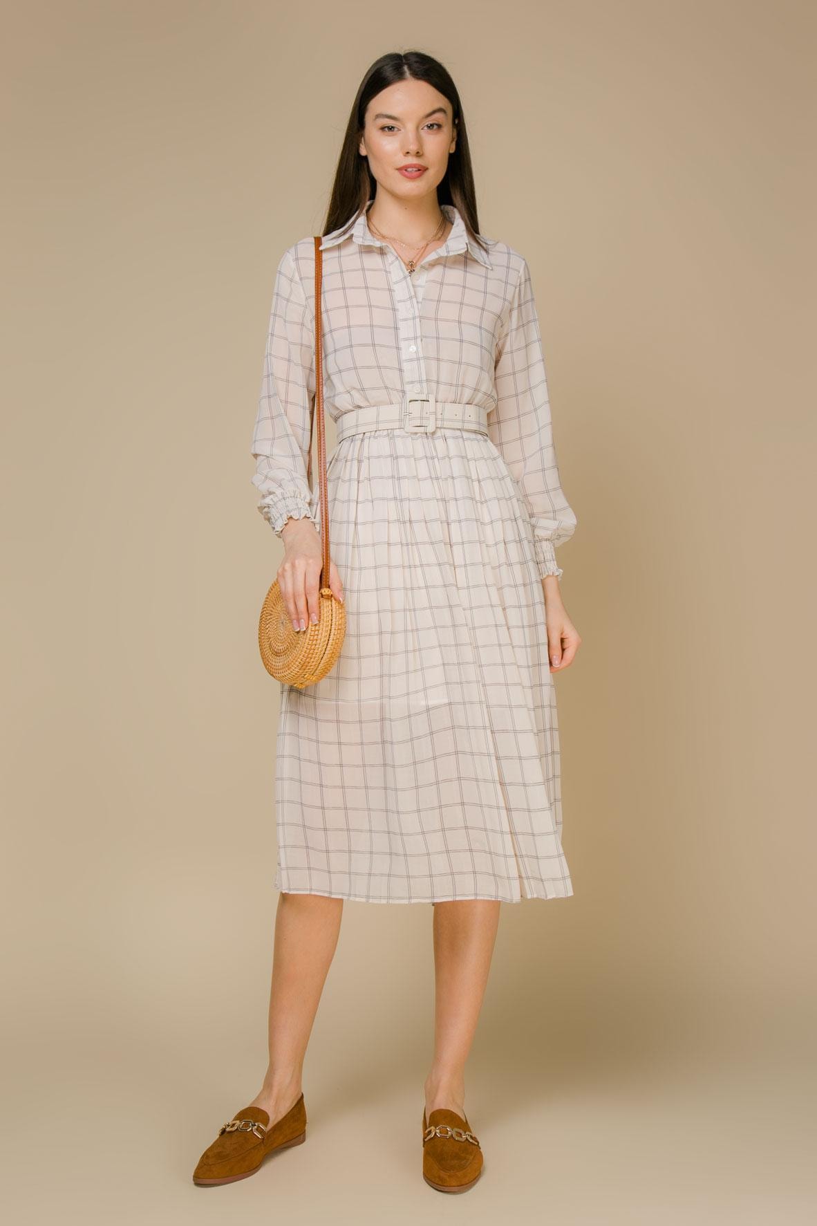 Casual-style checked shirt dress, White — photo 2