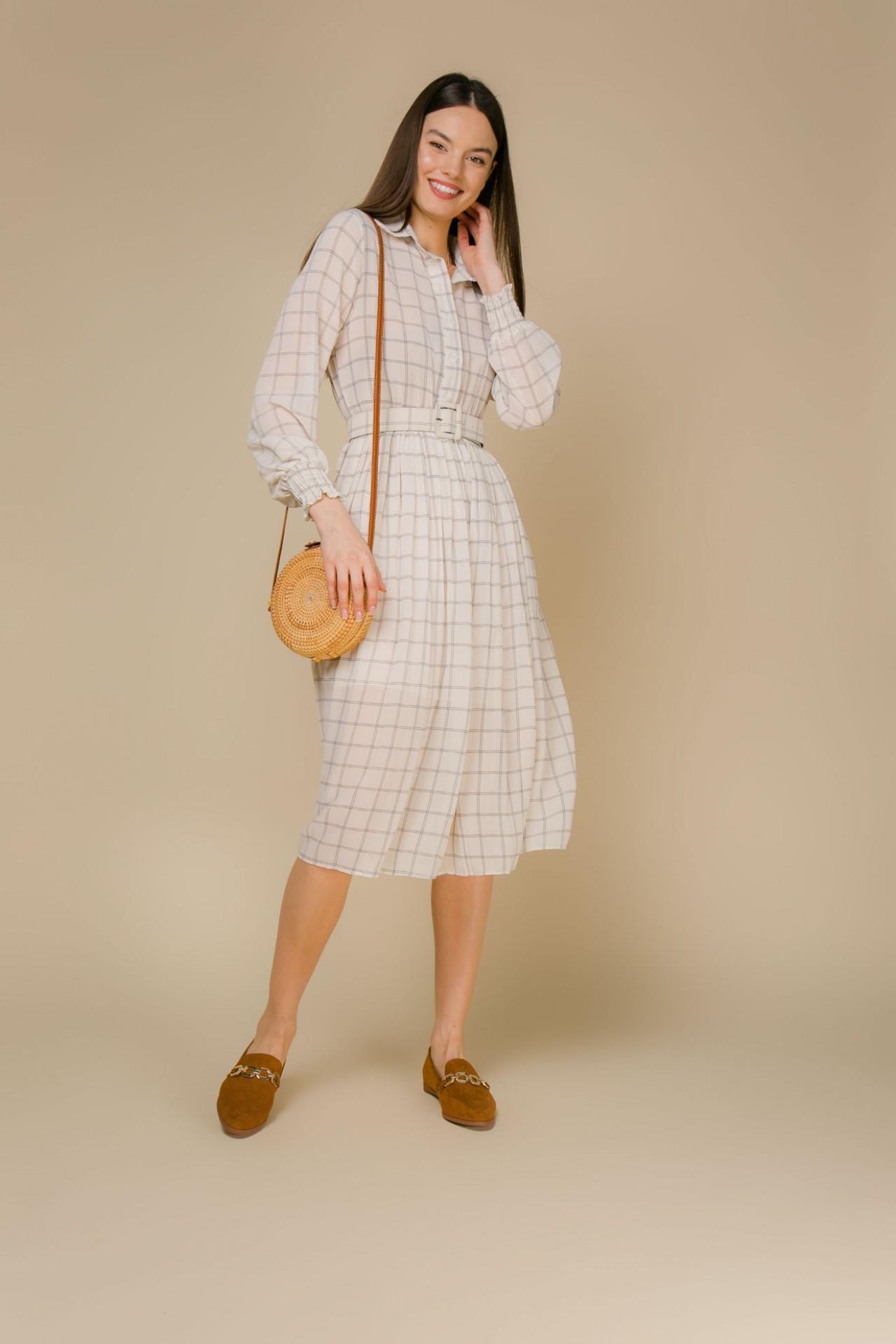 Casual-style checked shirt dress, White — photo 3