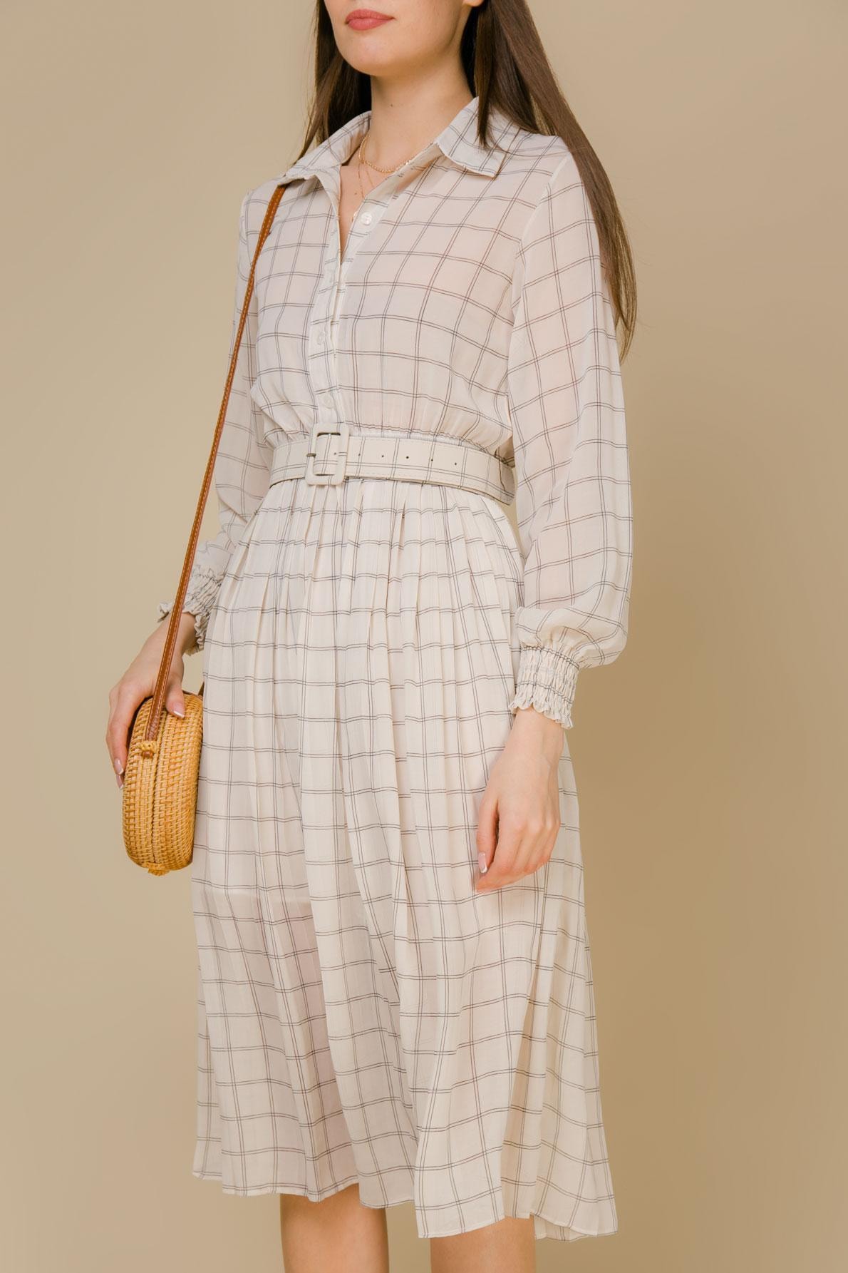 Casual-style checked shirt dress, White — photo 4