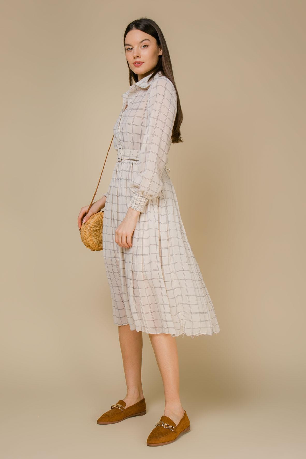 Casual-style checked shirt dress, White — photo 5