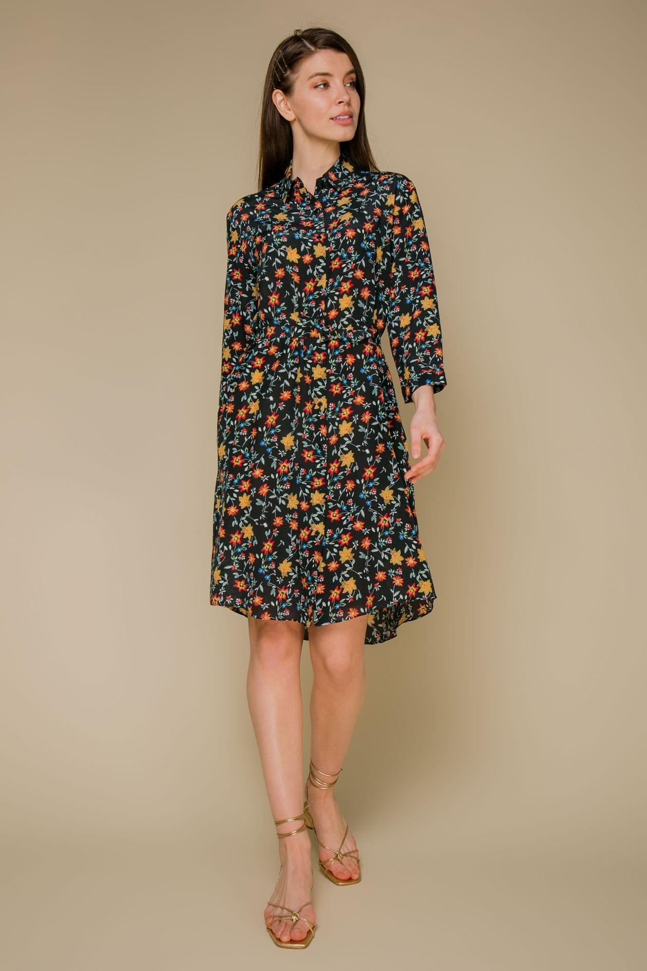 Shirt dress with an extended back, Black — photo 2