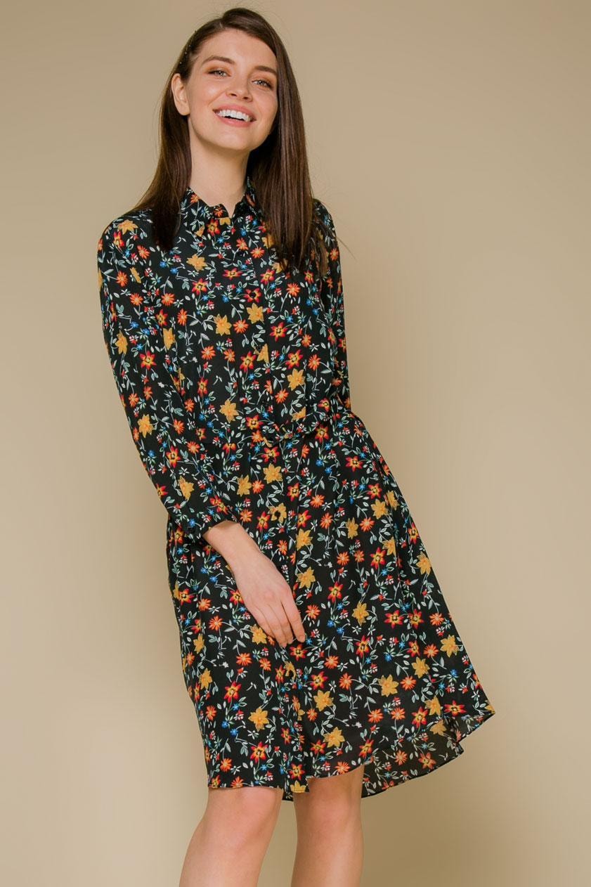 Shirt dress with an extended back, Black — photo 4