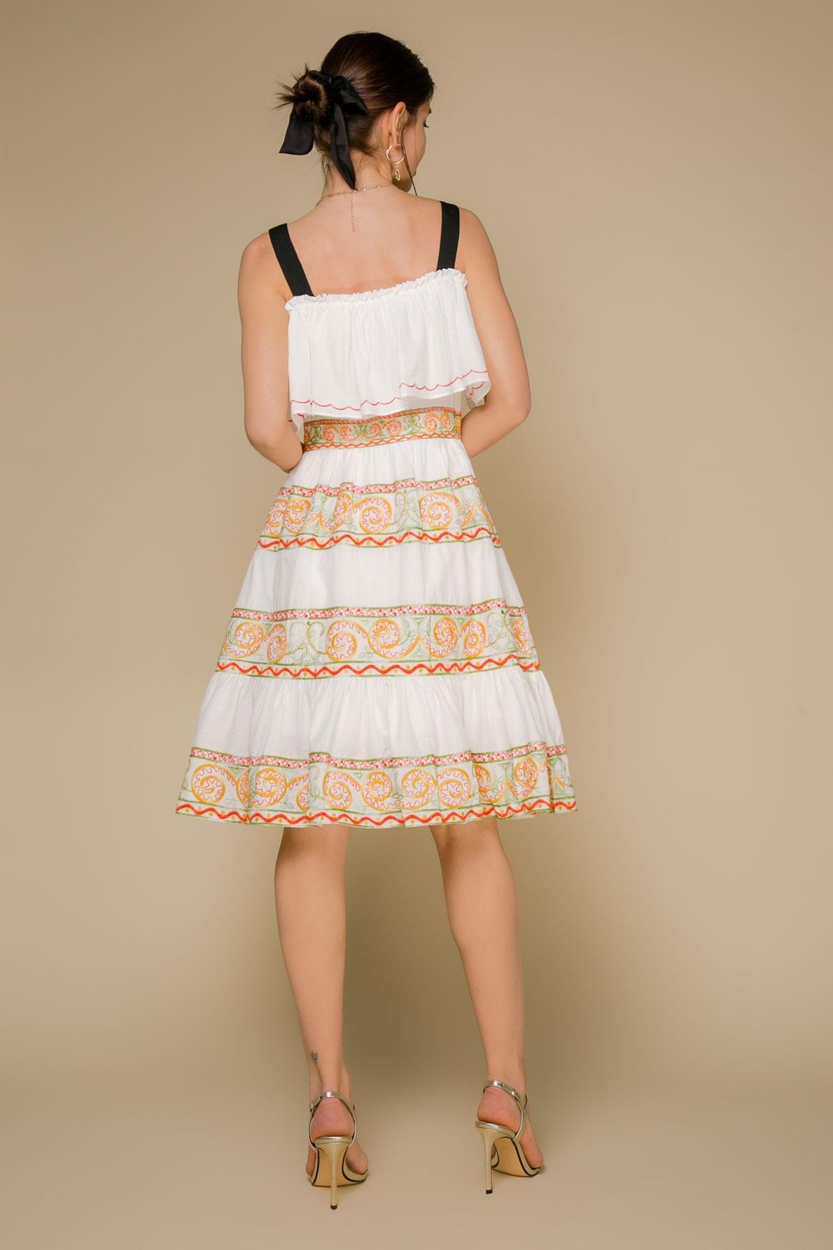 Cotton sundress with embroidery and a peplum on the bodice, Beige — photo 5