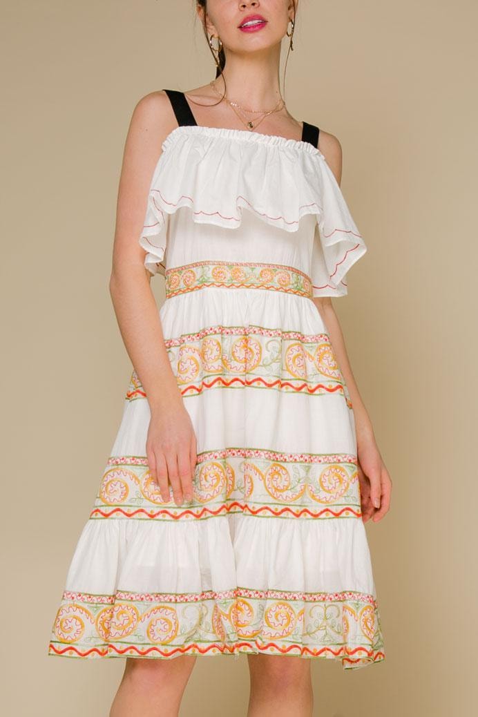 Cotton sundress with embroidery and a peplum on the bodice, Beige — photo 3