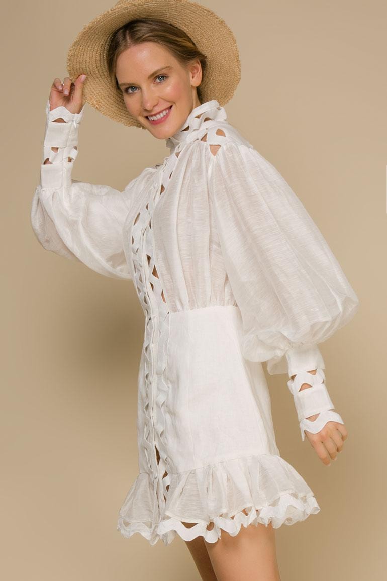 Dress with full sleeves, White — photo 2