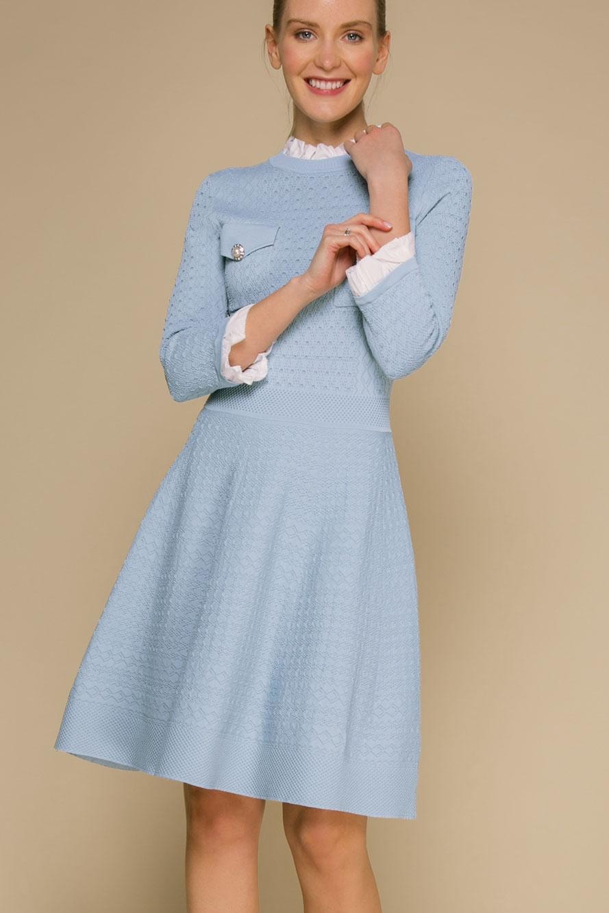 New Look-style dress in a textured fabric, Blue — photo 3