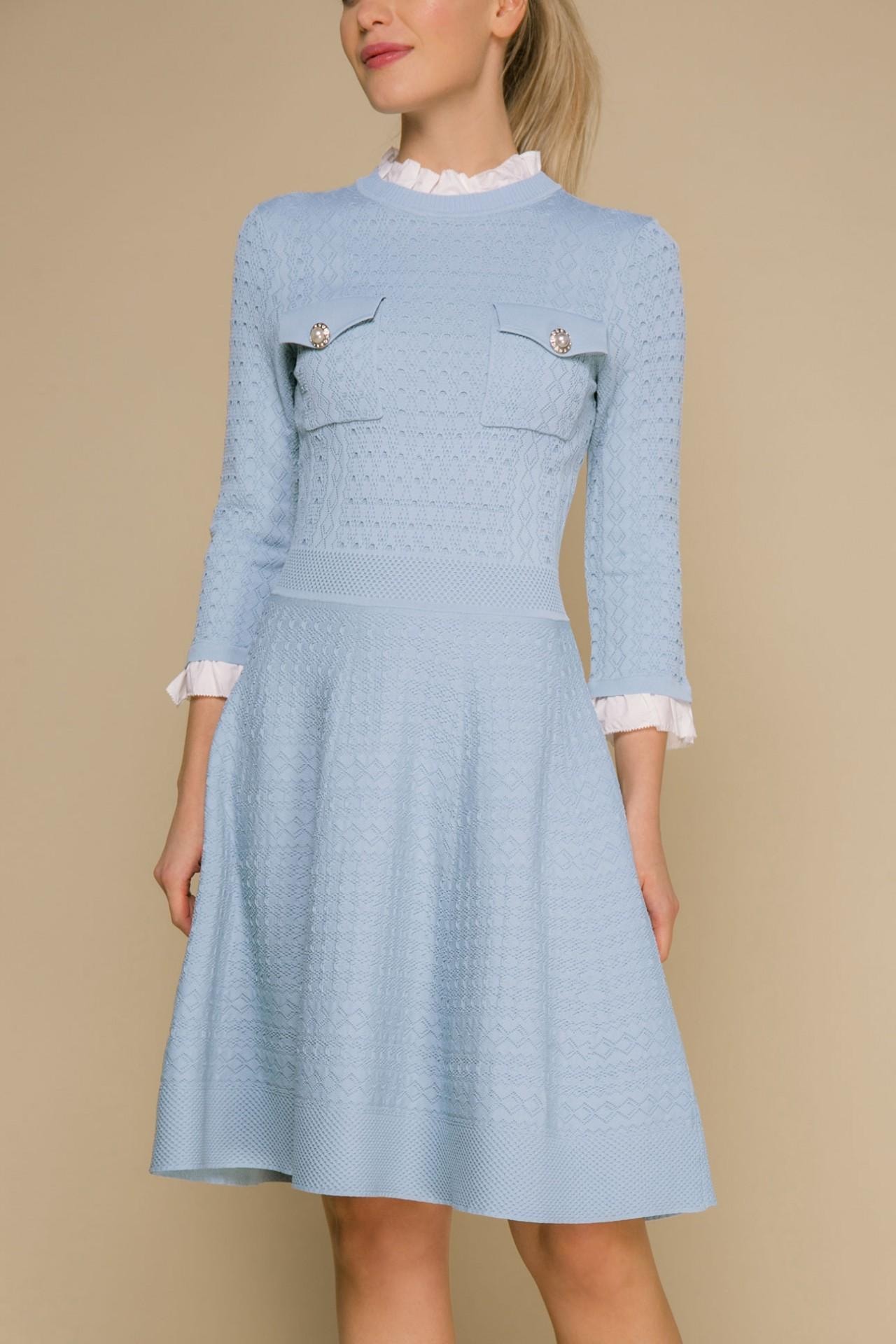 New Look-style dress in a textured fabric, Blue — photo 5