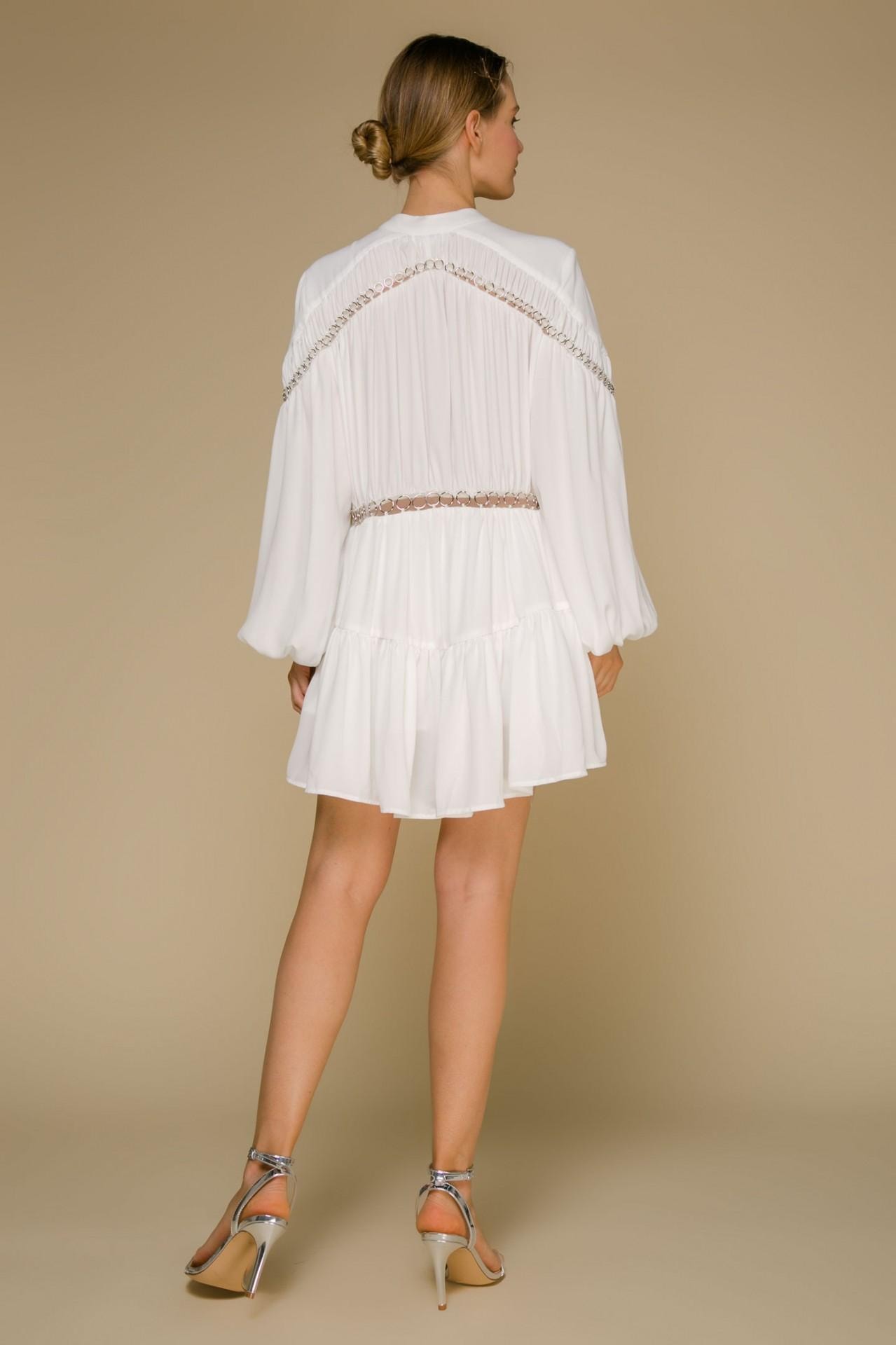 Mini dress with puffed sleeves, White — photo 5