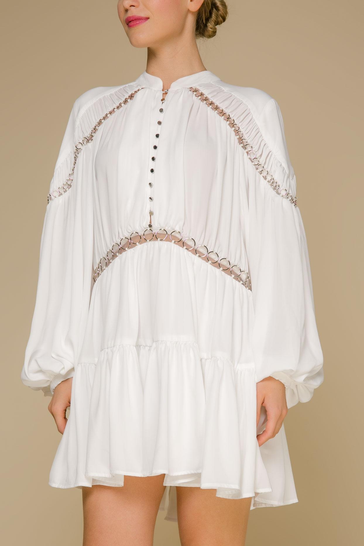 Mini dress with puffed sleeves, White — photo 3