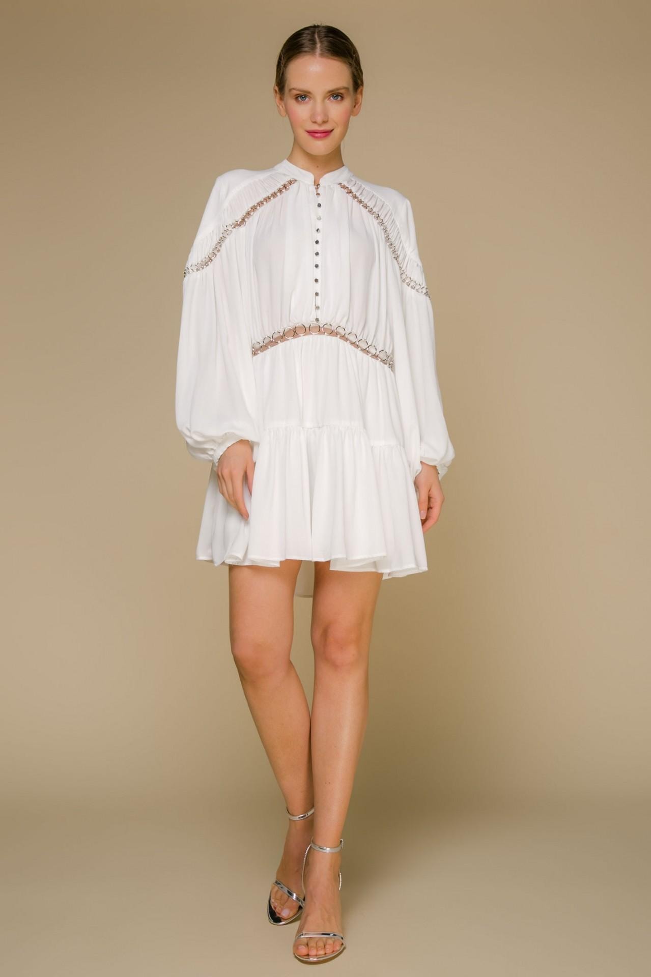 Mini dress with puffed sleeves, White — photo 4