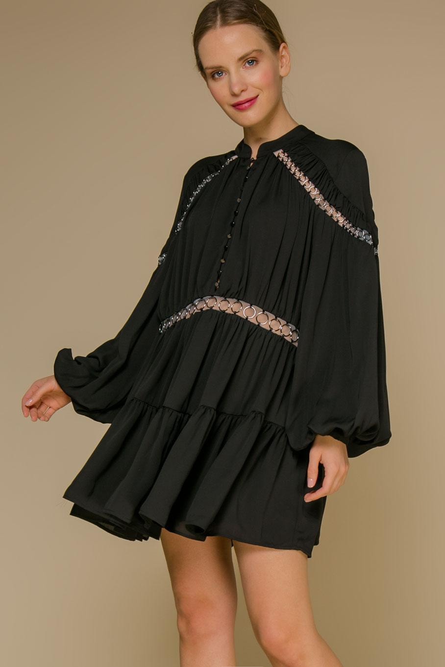 Babydoll dress with eyelets, Black — photo 2