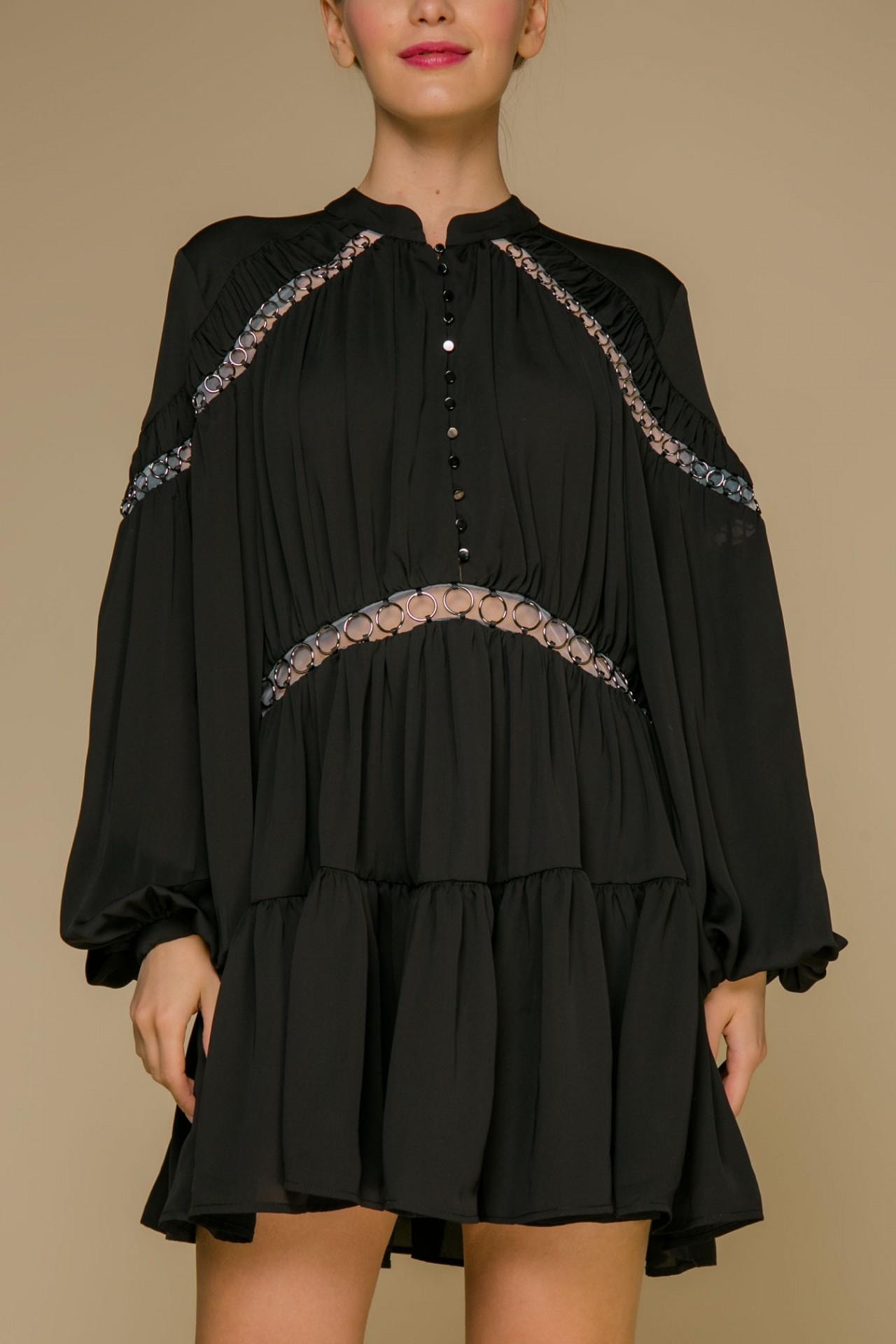 Babydoll dress with eyelets, Black — photo 3