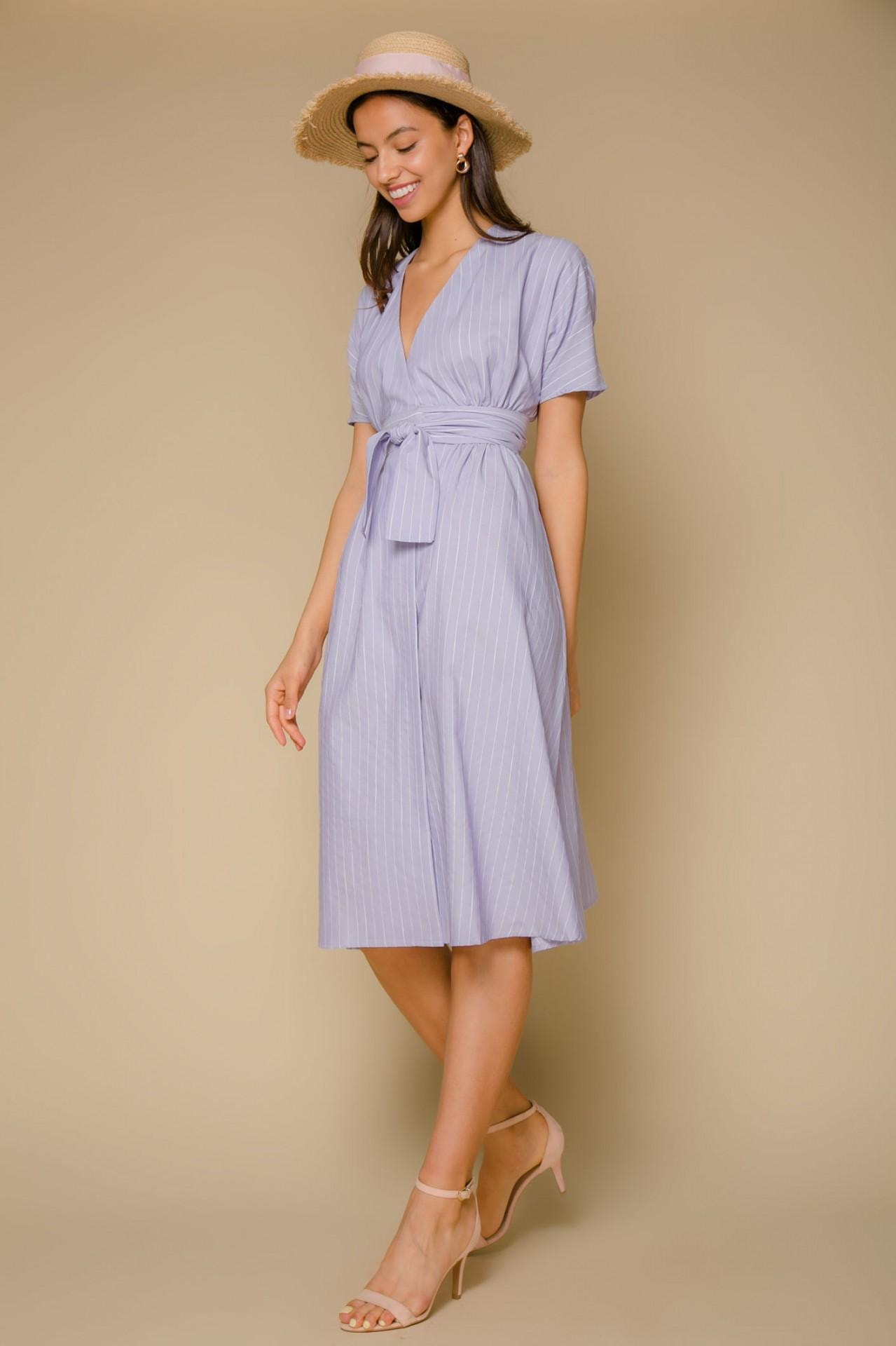 Cotton midi dress with a waist accent, Violet