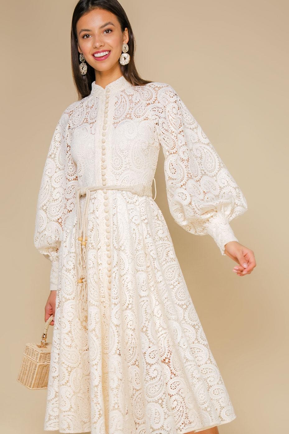 A lightweight dress, adorned with a perforated Paisley pattern, Beige — photo 2