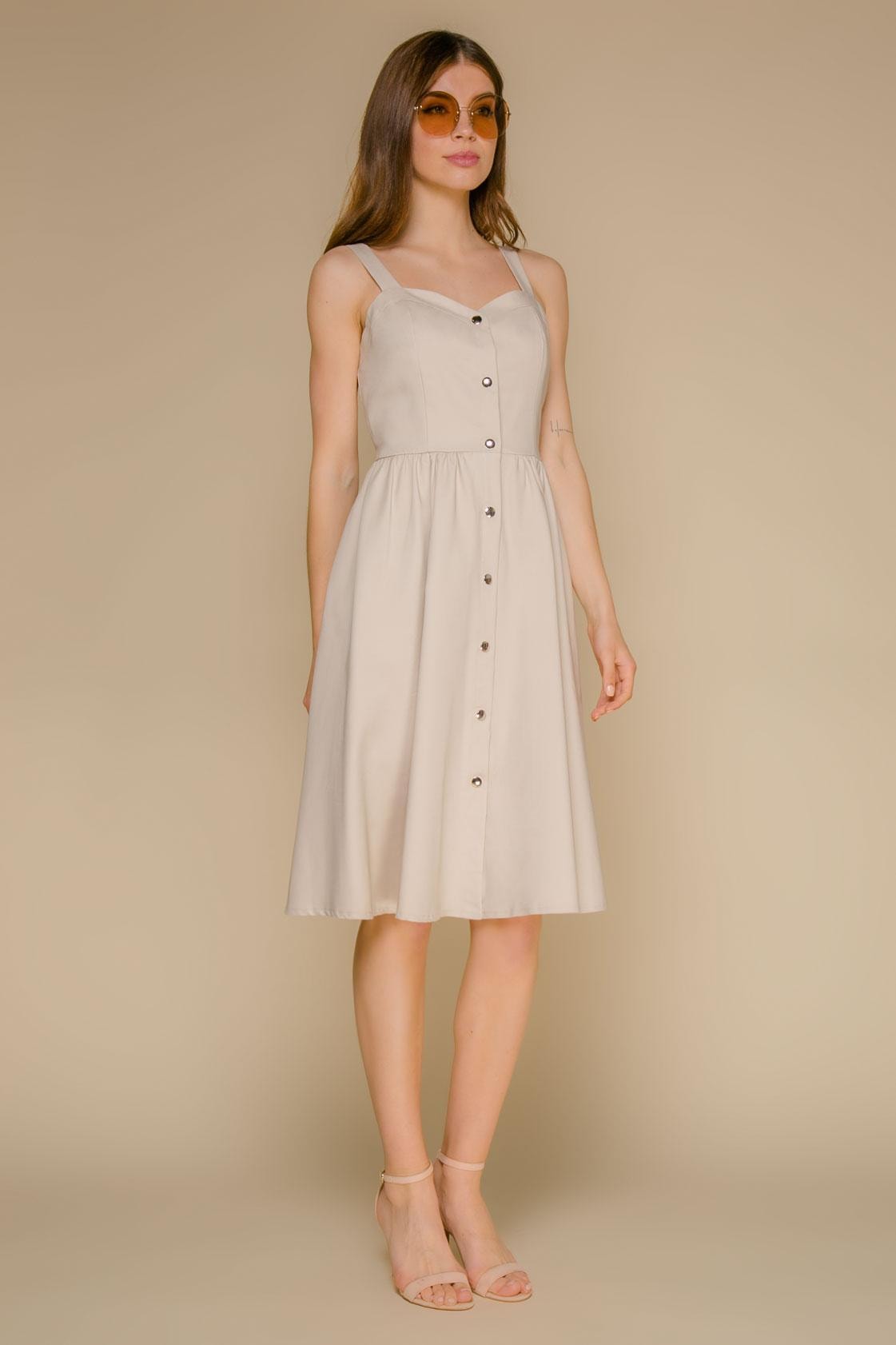 Elegant pinafore with a corset-style bodice and full skirt, Beige — photo 3