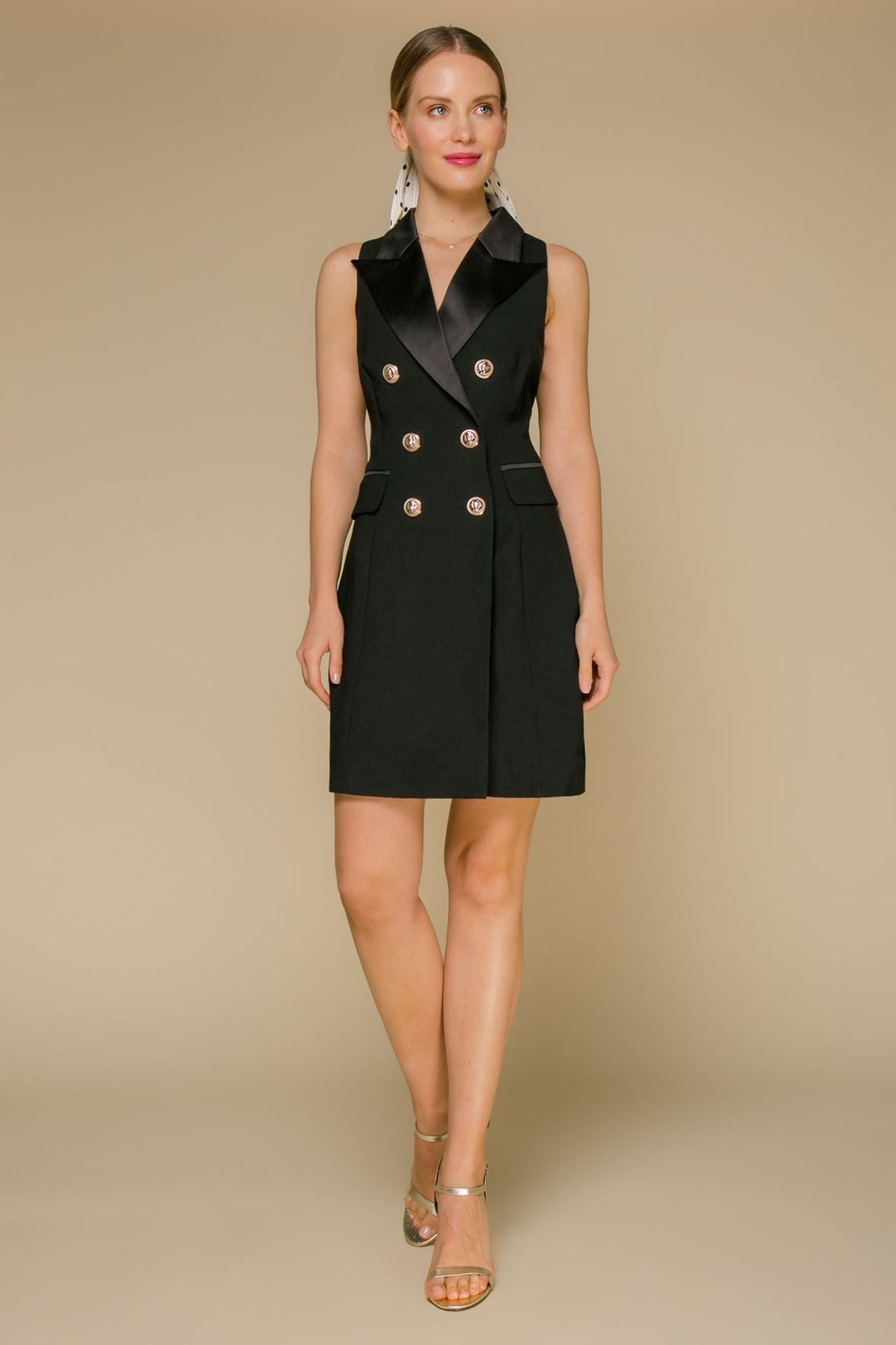 Dress-jacket with satin lapels and textured buttons, Black — photo 2