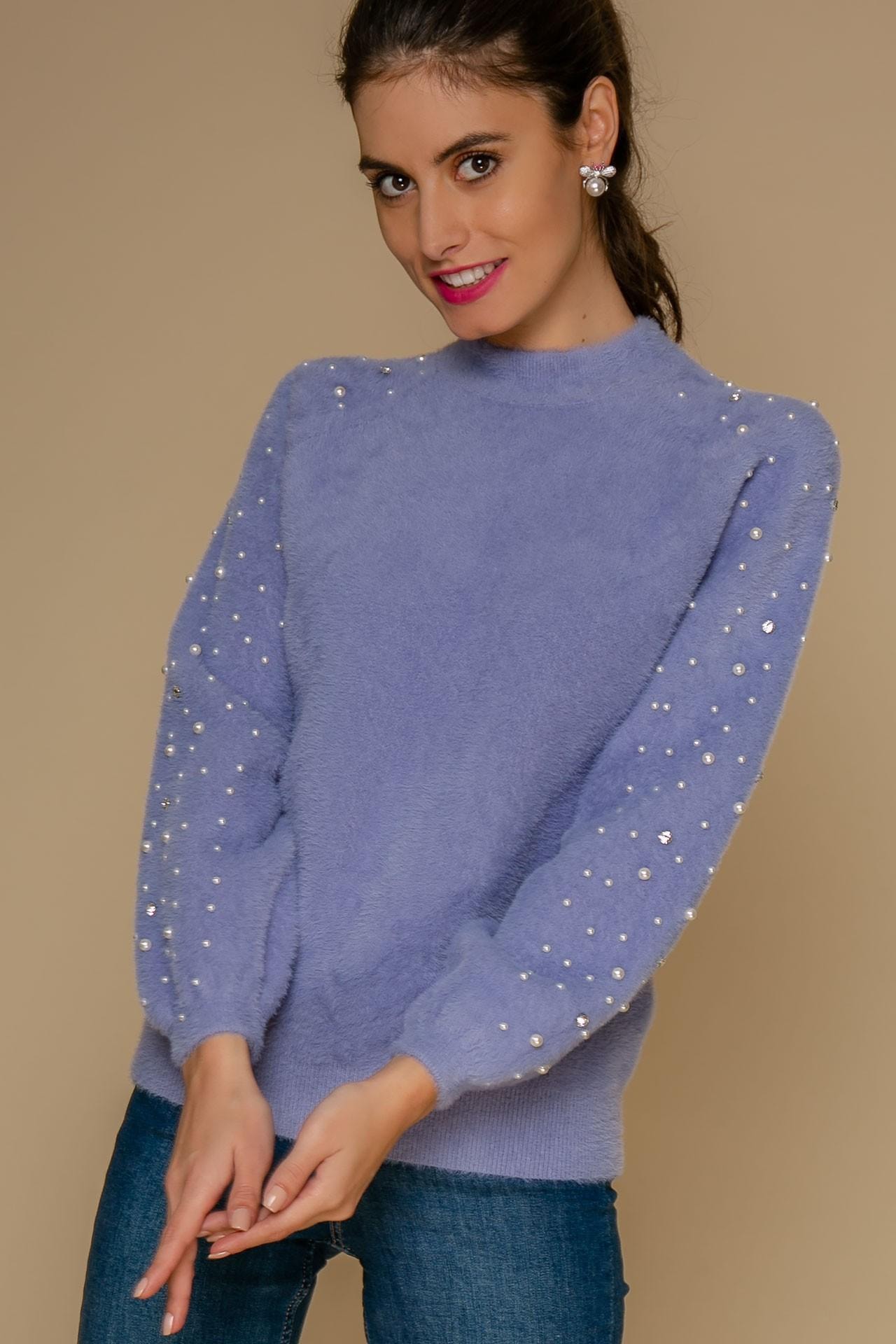 Cosy faux fur jumper with bead detailing on the sleeves, Lilac — photo 2