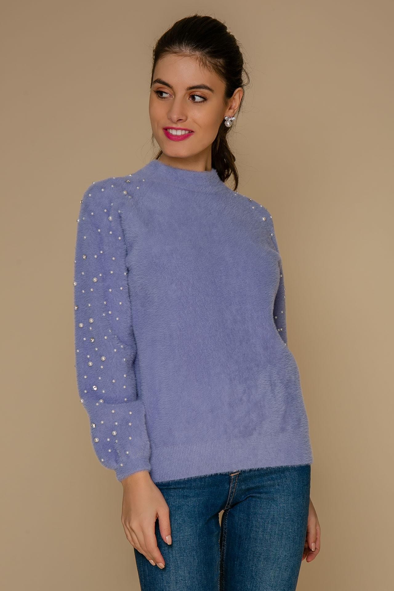 Cosy faux fur jumper with bead detailing on the sleeves, Lilac
