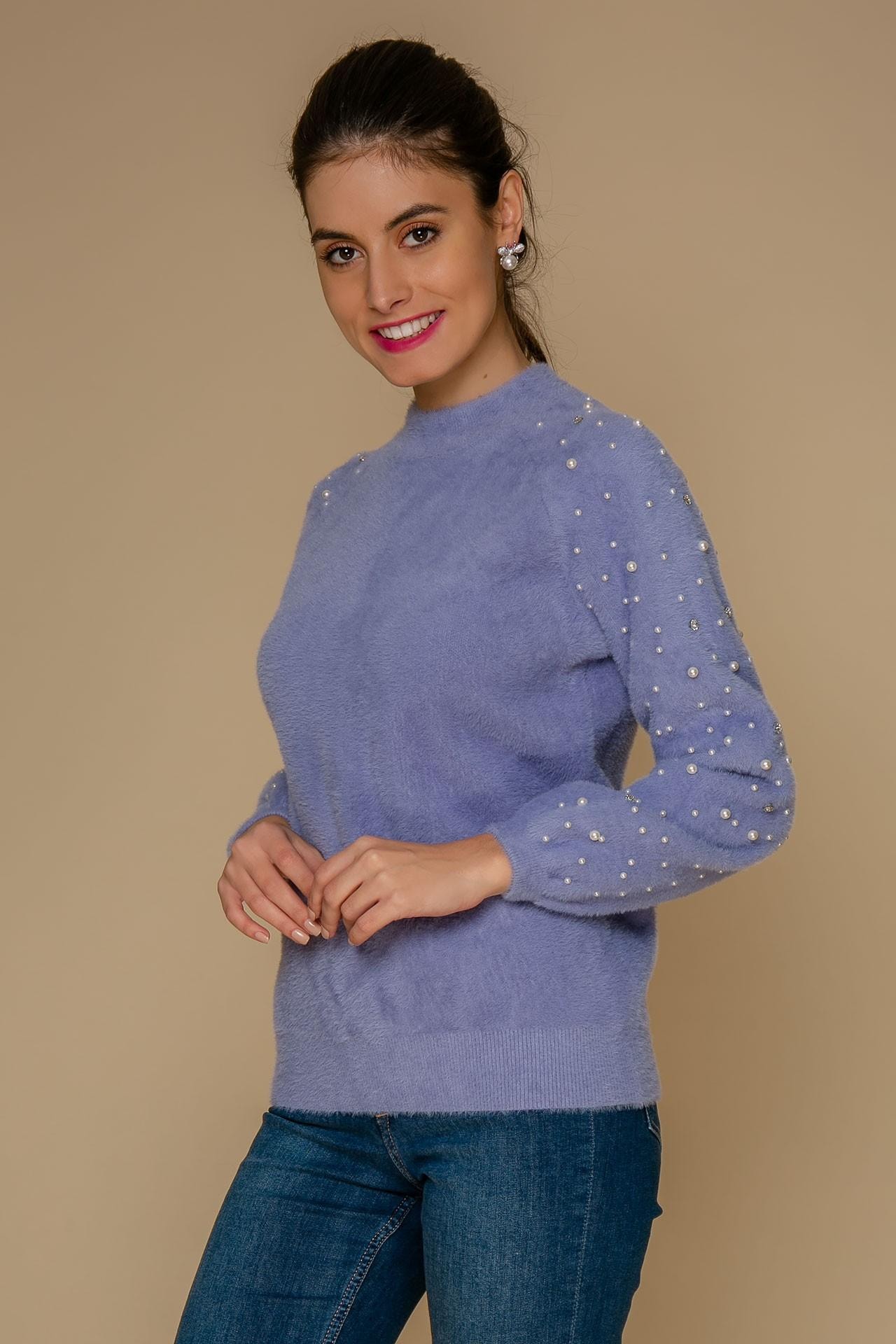 Cosy faux fur jumper with bead detailing on the sleeves, Lilac — photo 3