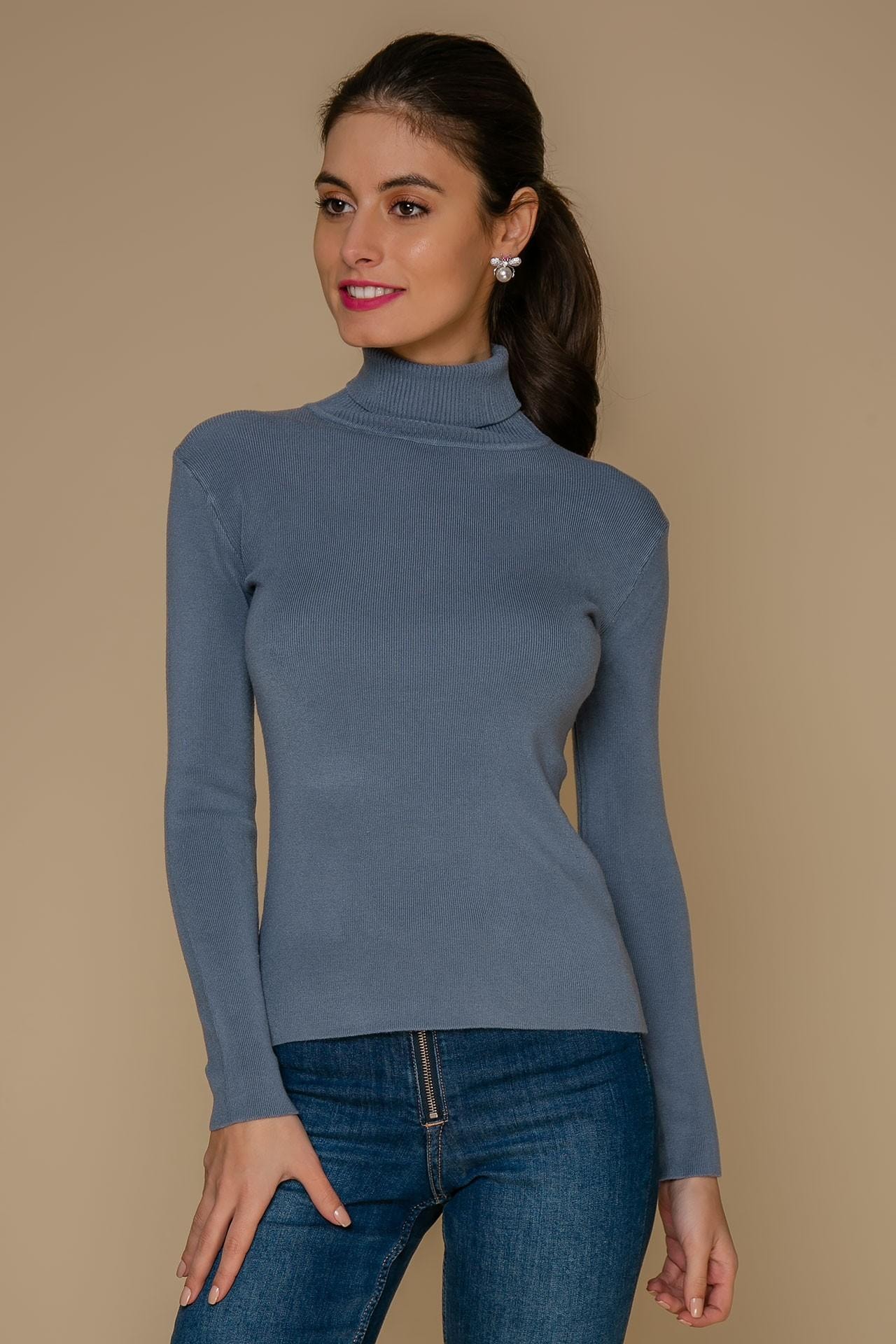 A close-fitting turtleneck with set-in sleeves, Blue — photo 2