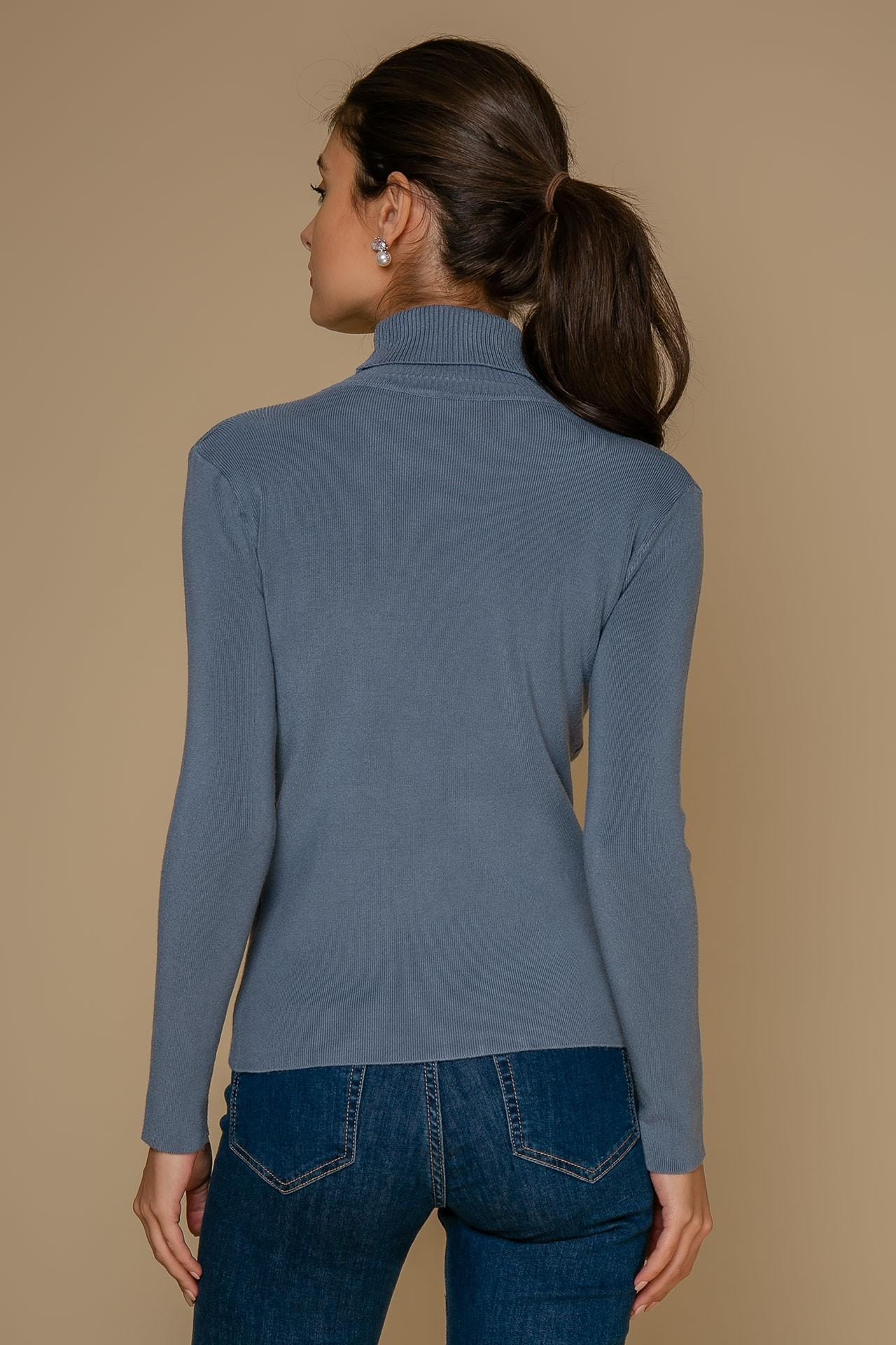 A close-fitting turtleneck with set-in sleeves, Blue — photo 4