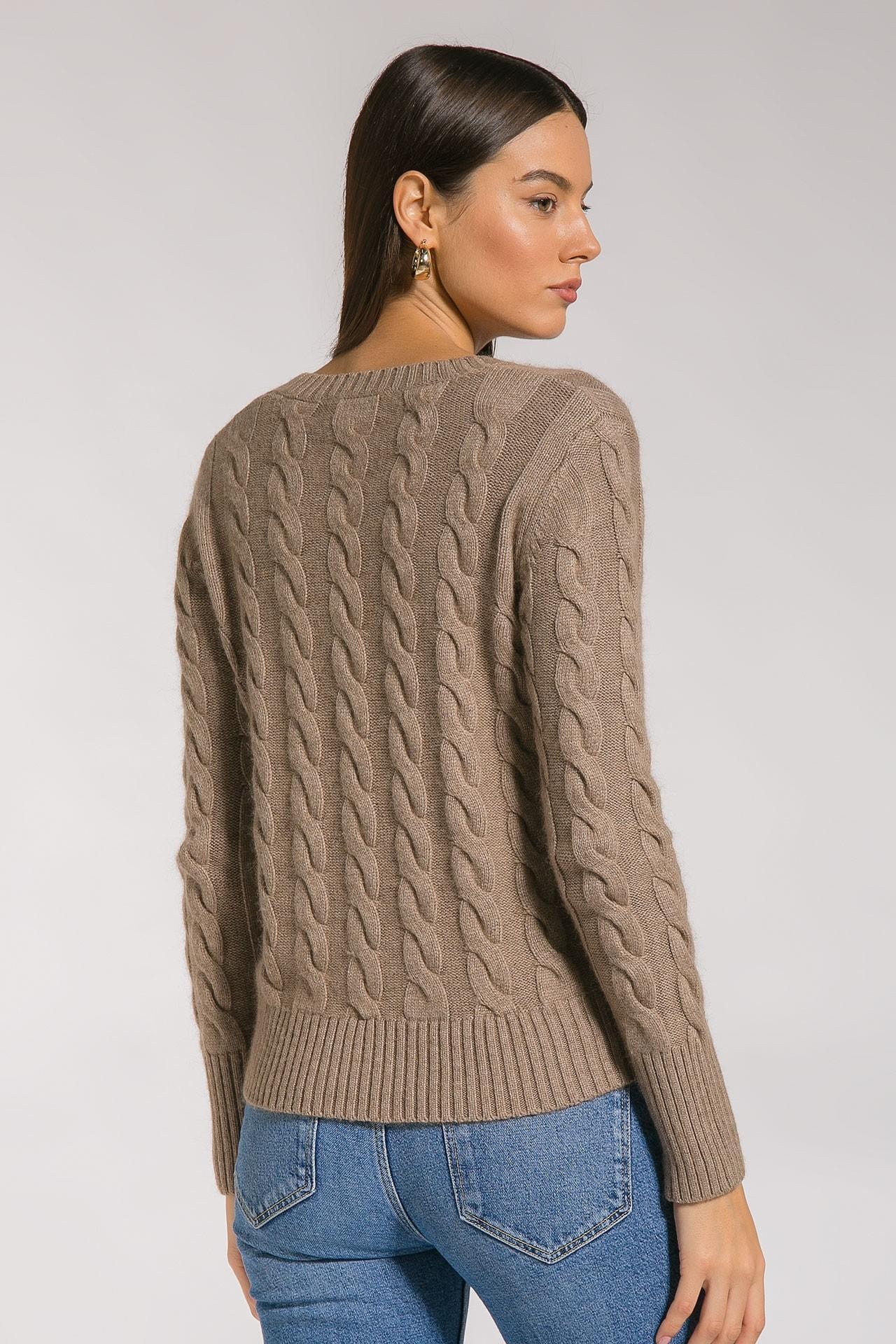 Fitted knit jumper with cable patterns, Brown — photo 4