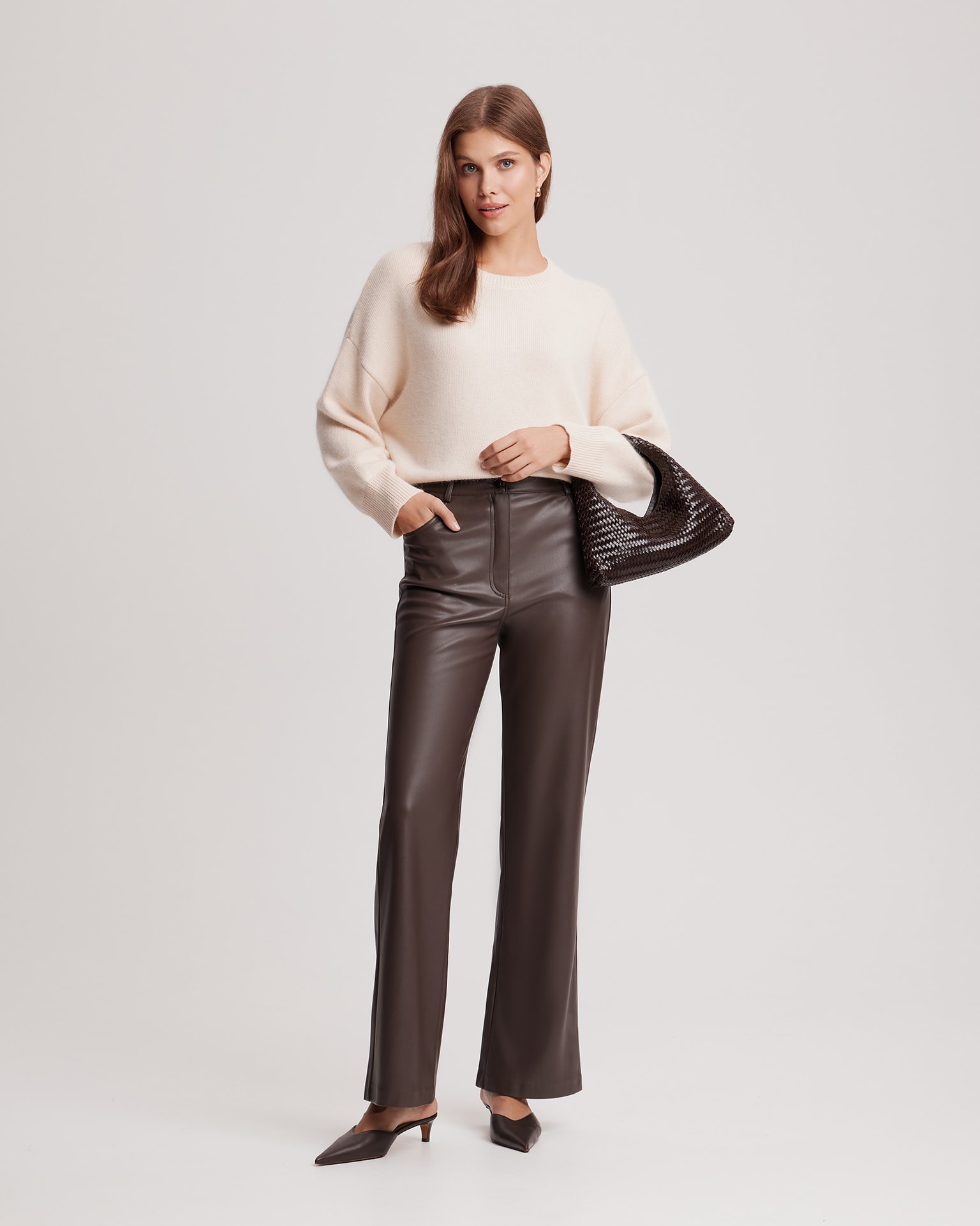 Eco-leather trousers, Chocolate