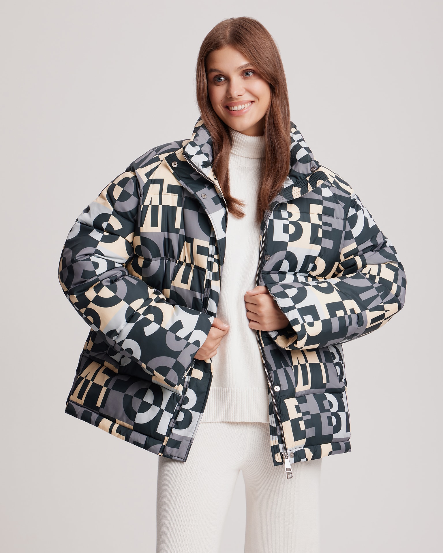 Down jacket with limited edition print, Grey — photo 2